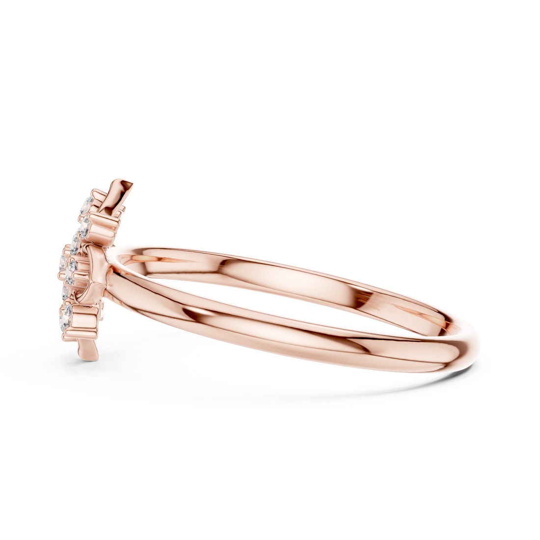 Cushion-cut diamond ring with refined rose gold finish.