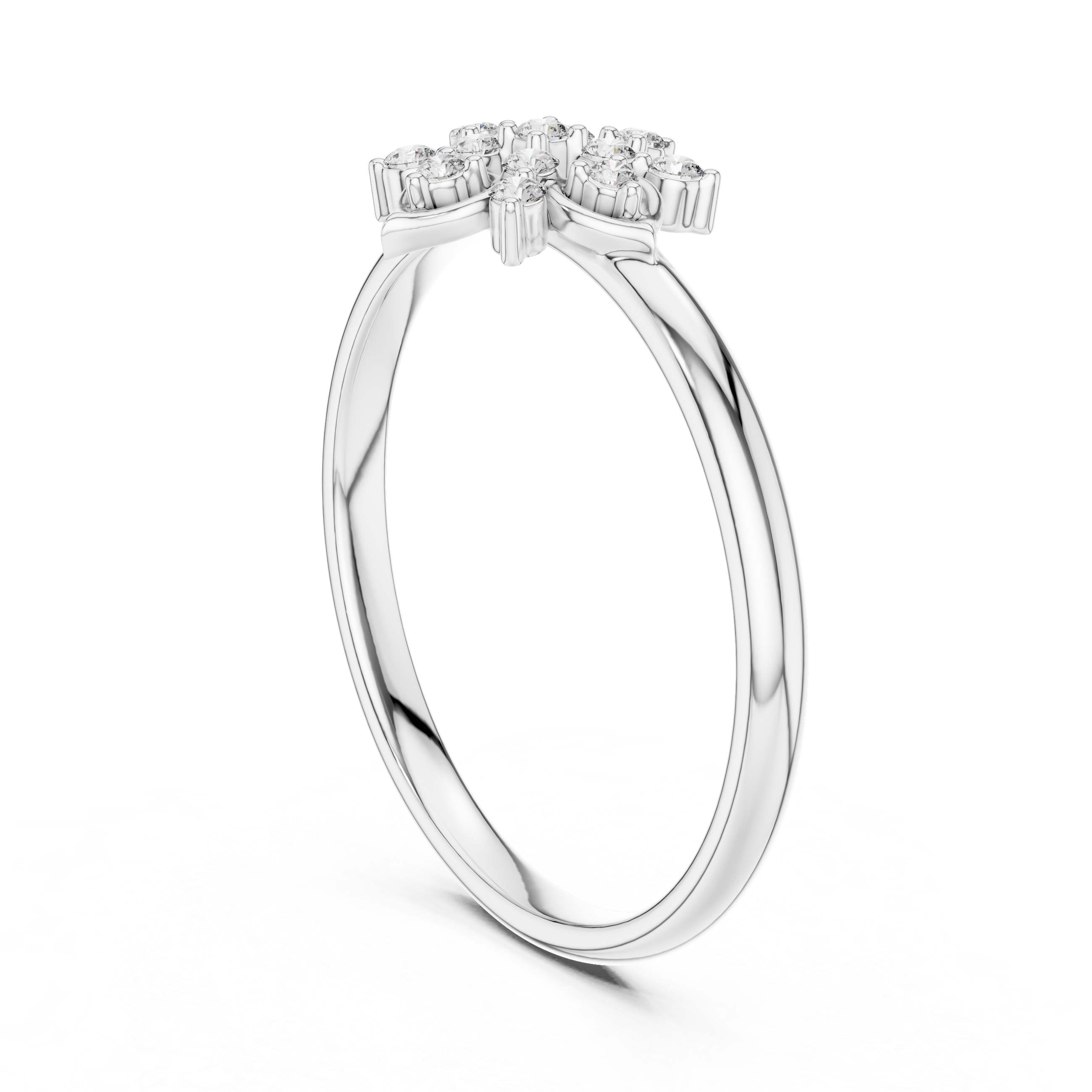 Minimal gold band ring with small round diamond center.