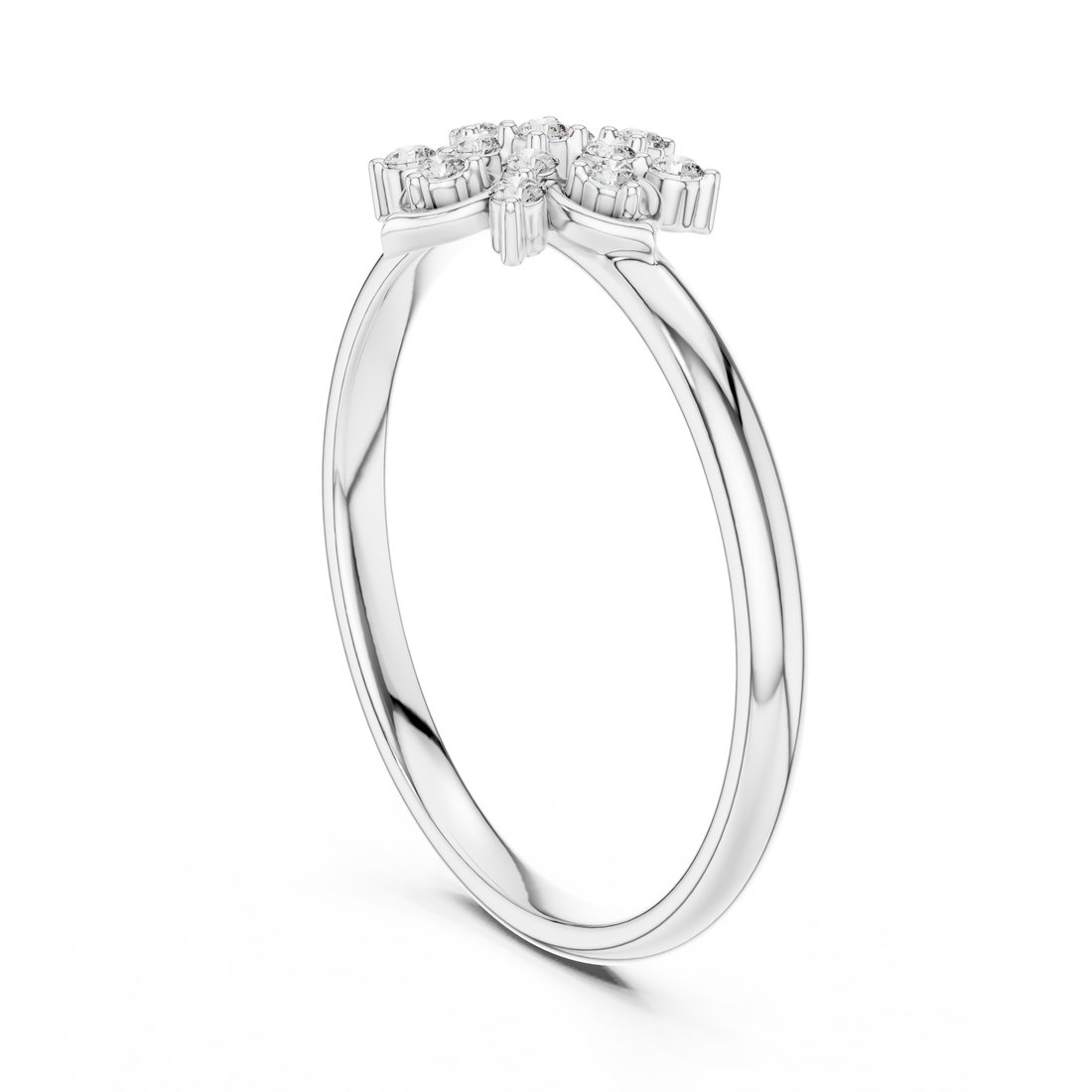 Minimal gold band ring with small round diamond center.