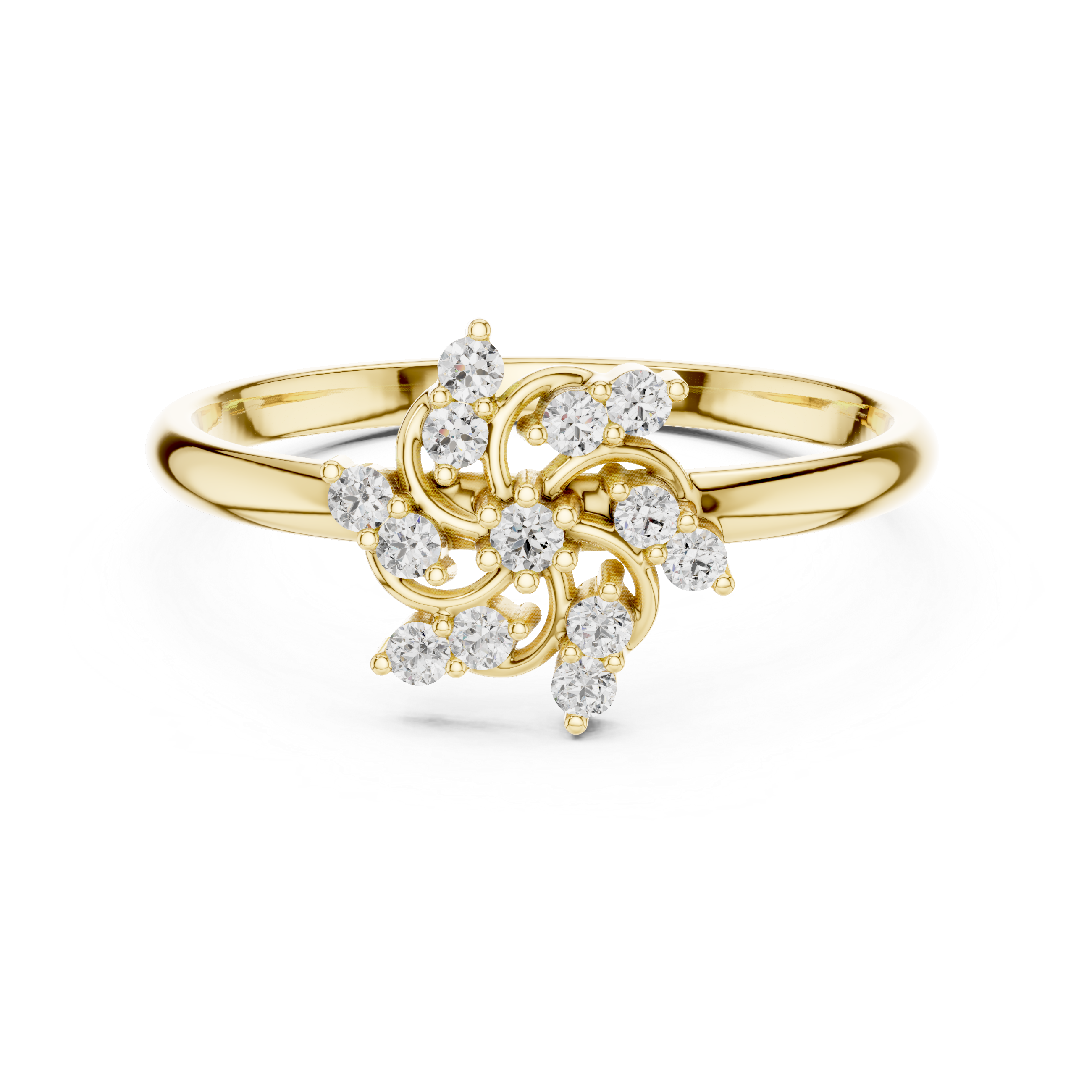 Vintage halo ring with decorative edges.