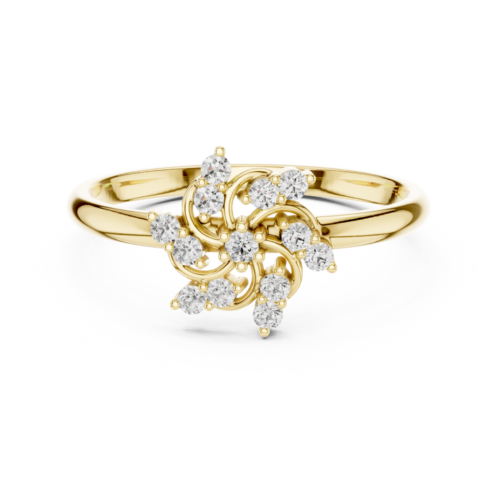 Vintage halo ring with decorative edges.