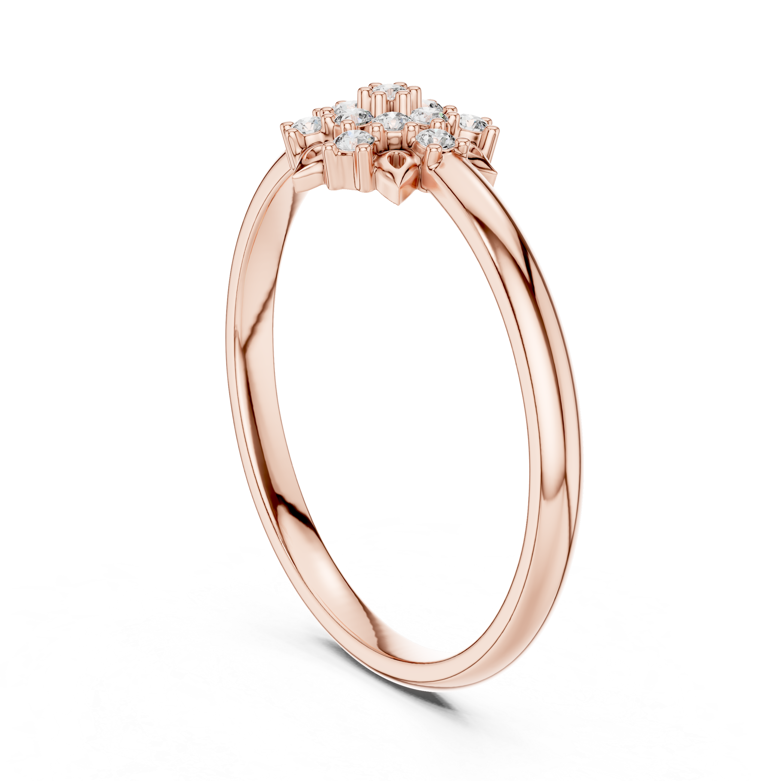 Minimal gold band ring with delicate round diamond center.
