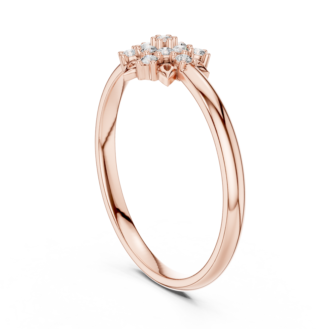 Minimal gold band ring with delicate round diamond center.