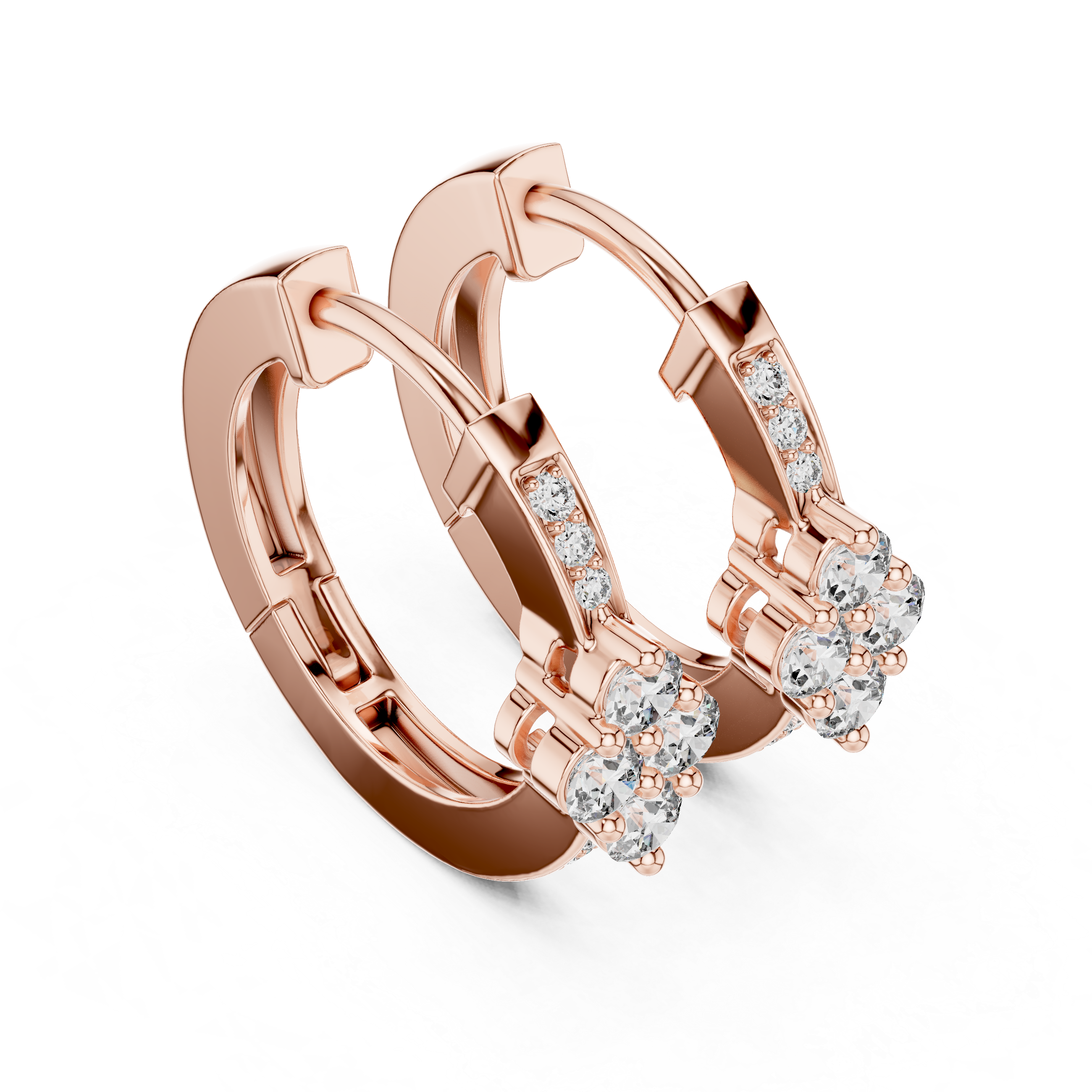 Round Cut Diamond Floral Cluster Huggie Earrings with Pavé Accents