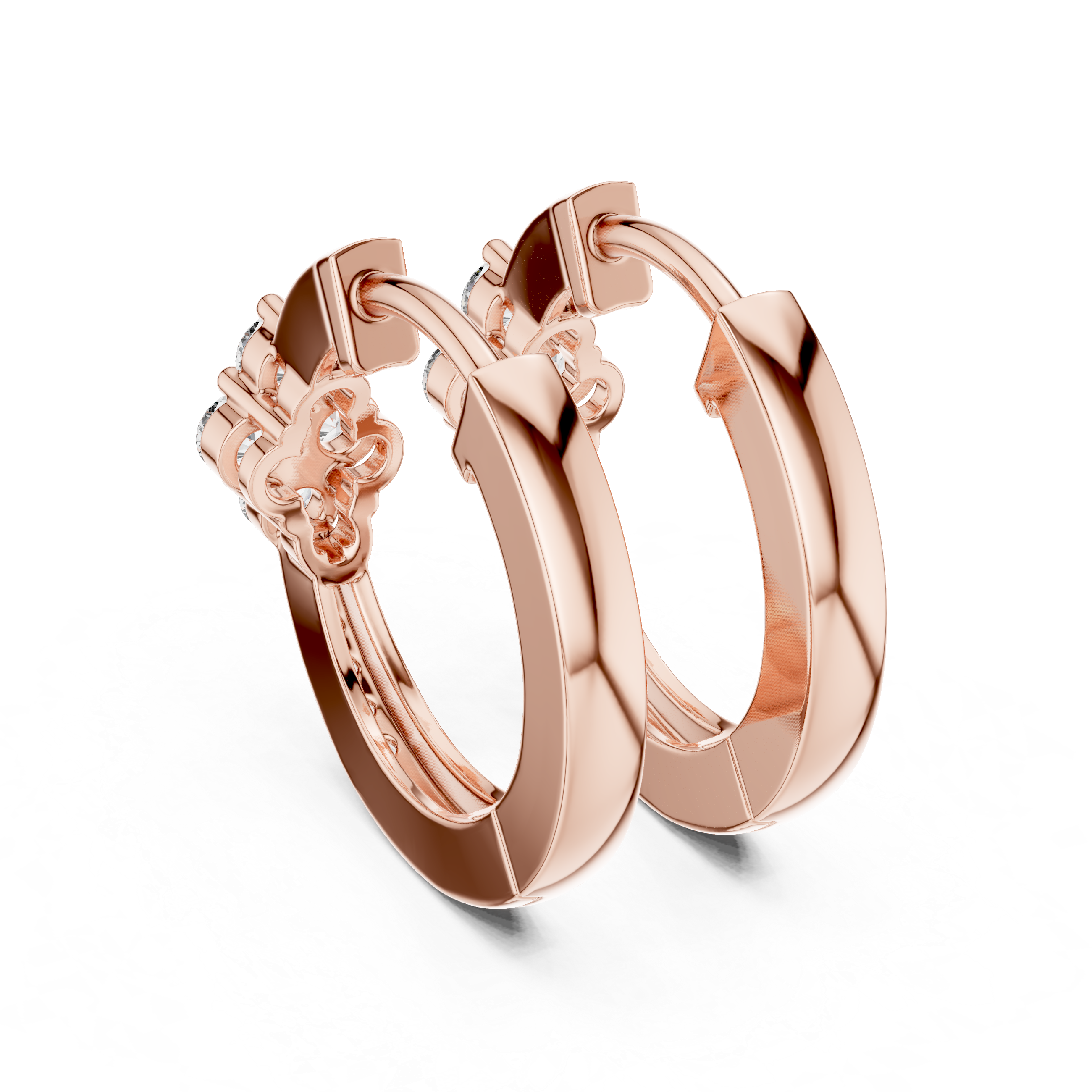 Round Cut Diamond Floral Cluster Huggie Earrings with Pavé Accents