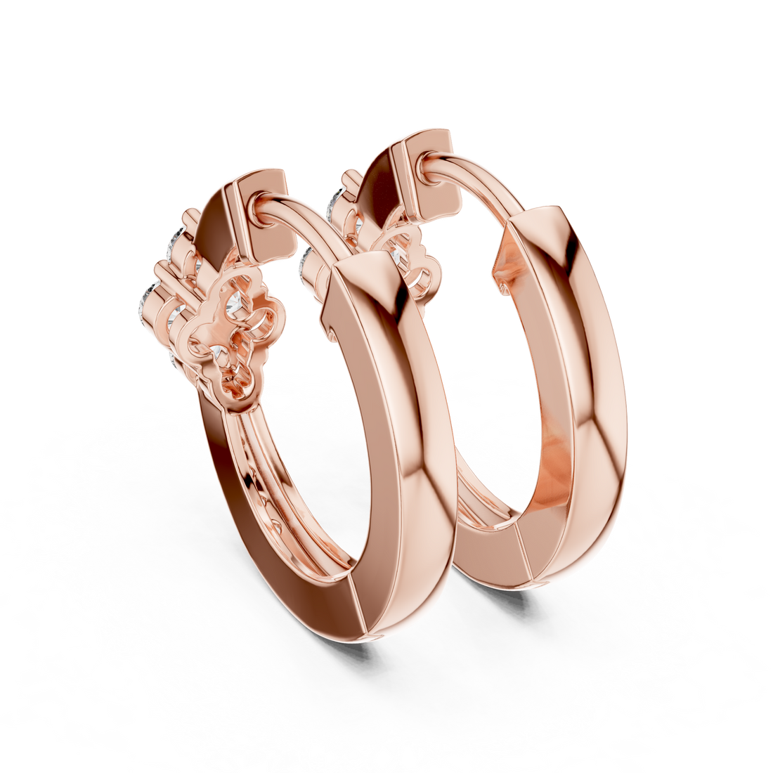 Round Cut Diamond Floral Cluster Huggie Earrings with Pavé Accents