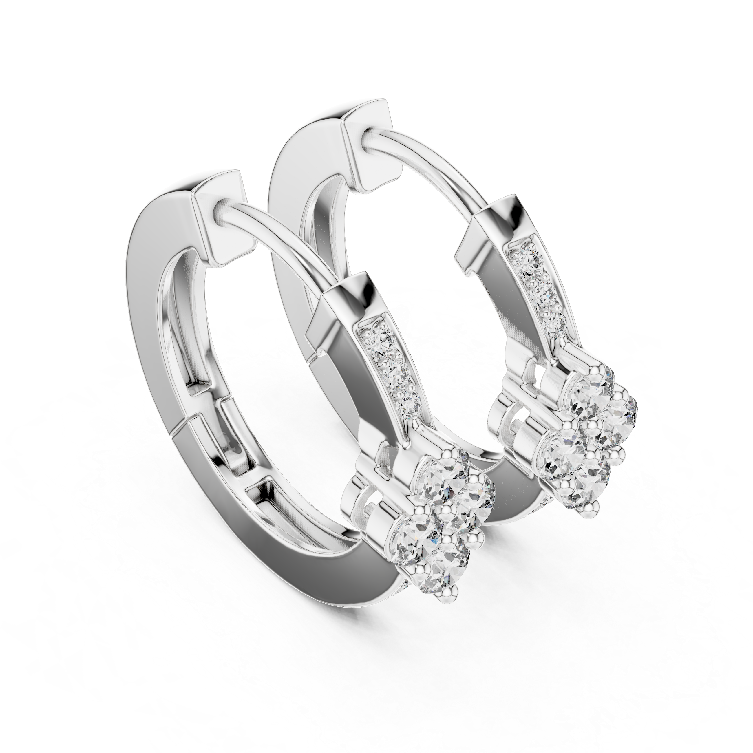 Round Cut Diamond Floral Cluster Huggie Earrings with Pavé Accents