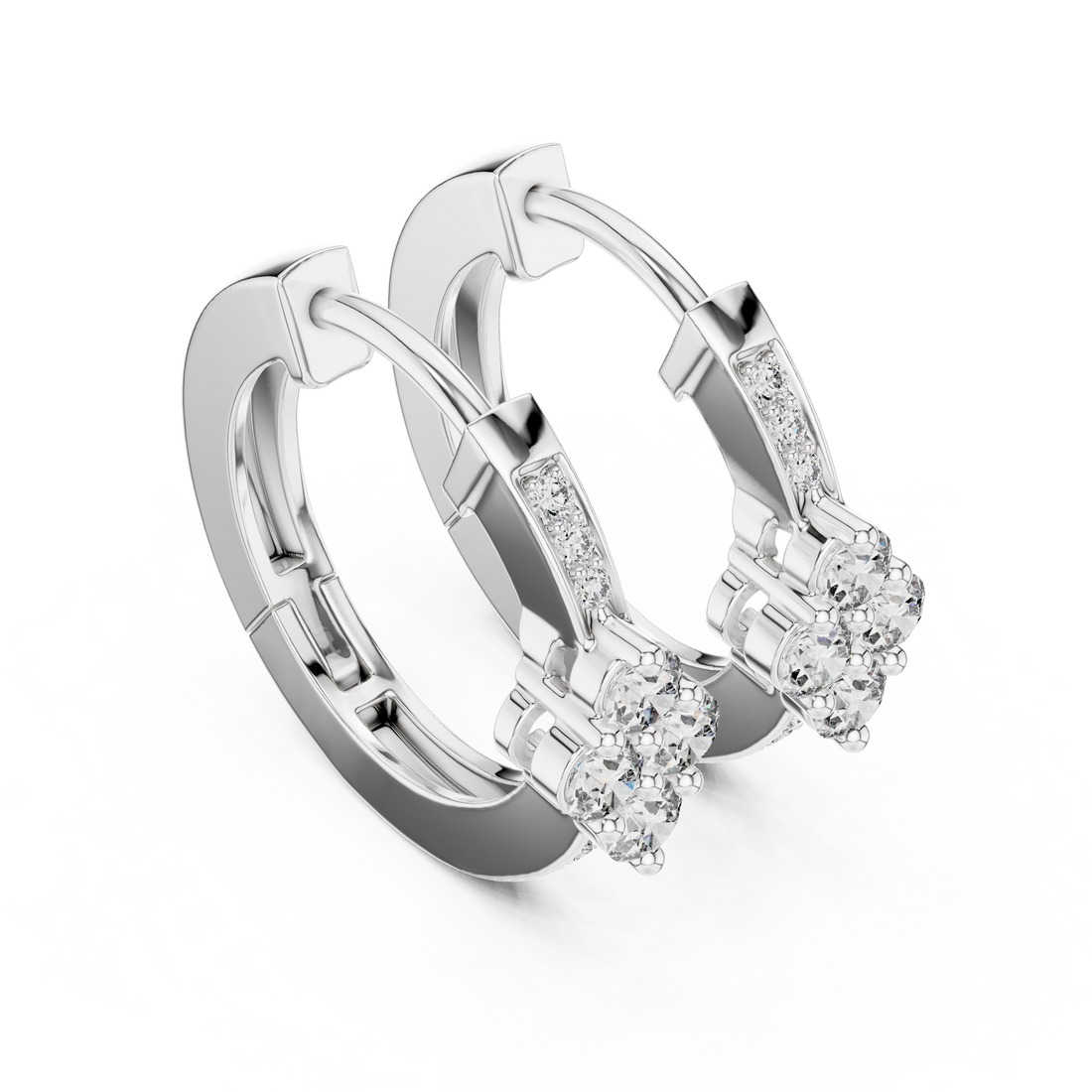 Round Cut Diamond Floral Cluster Huggie Earrings with Pavé Accents