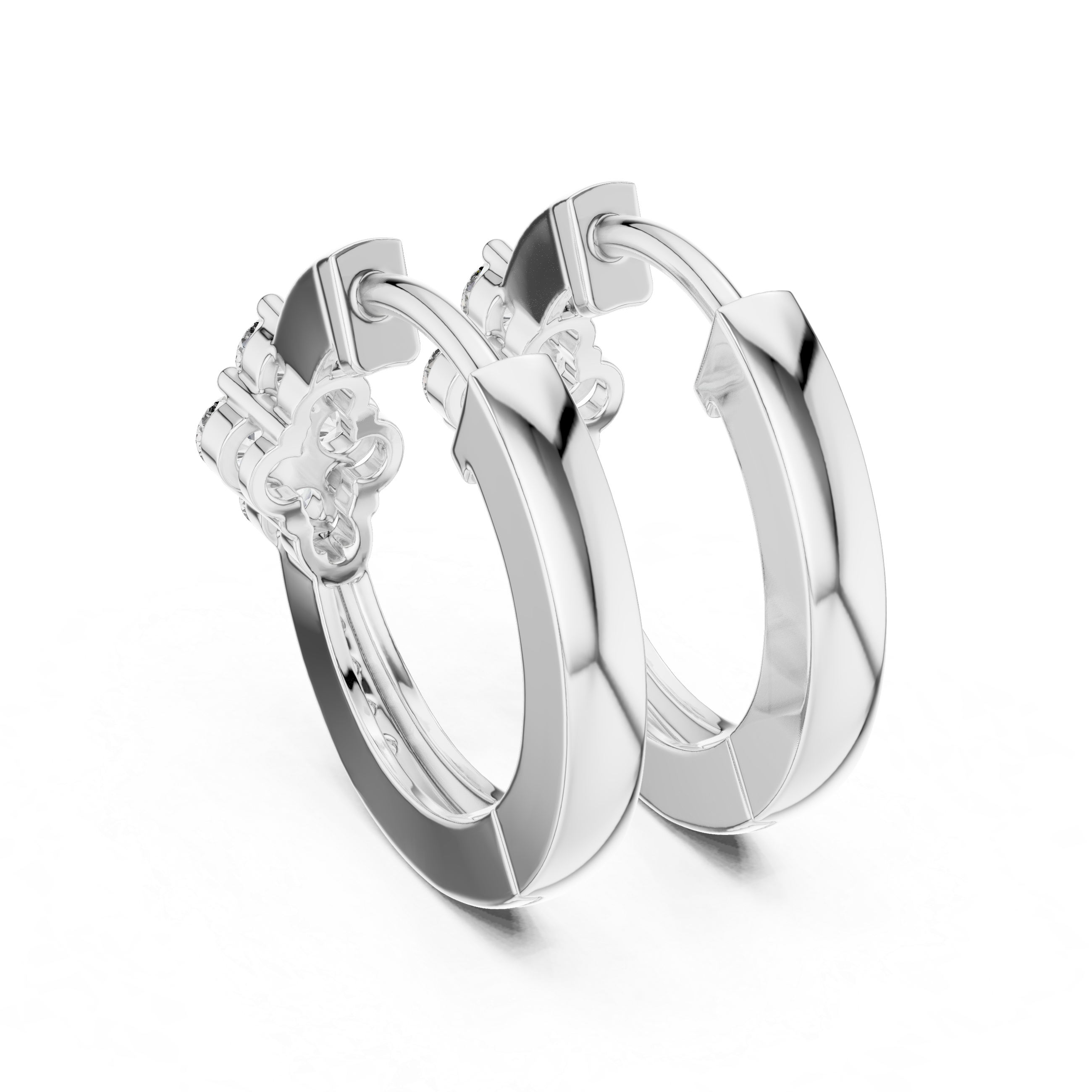 Round Cut Diamond Floral Cluster Huggie Earrings with Pavé Accents