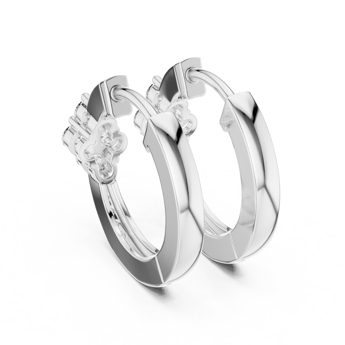 Round Cut Diamond Floral Cluster Huggie Earrings with Pavé Accents