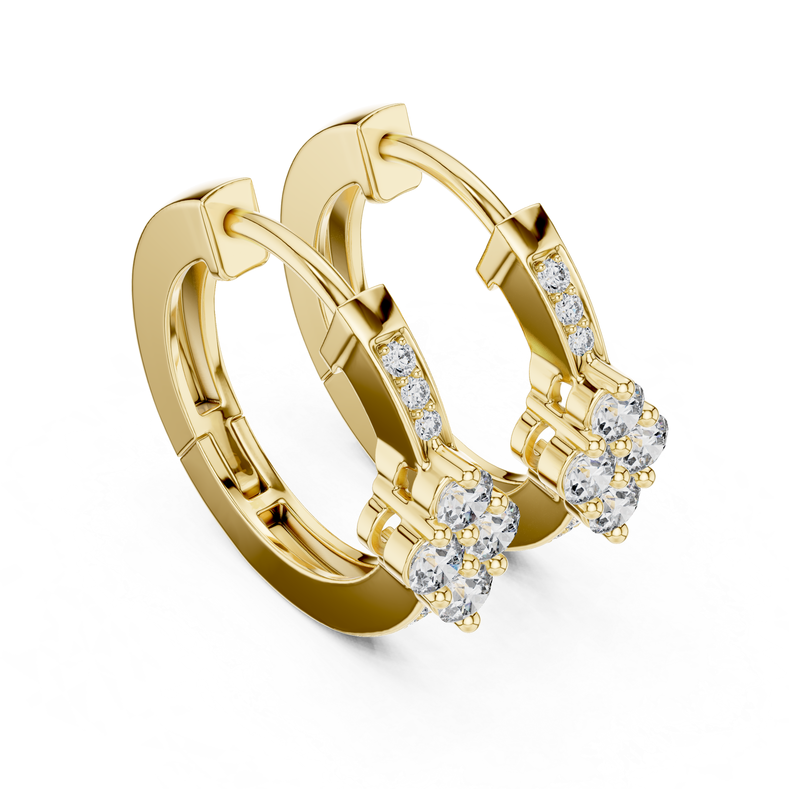 Round Cut Diamond Floral Cluster Huggie Earrings with Pavé Accents