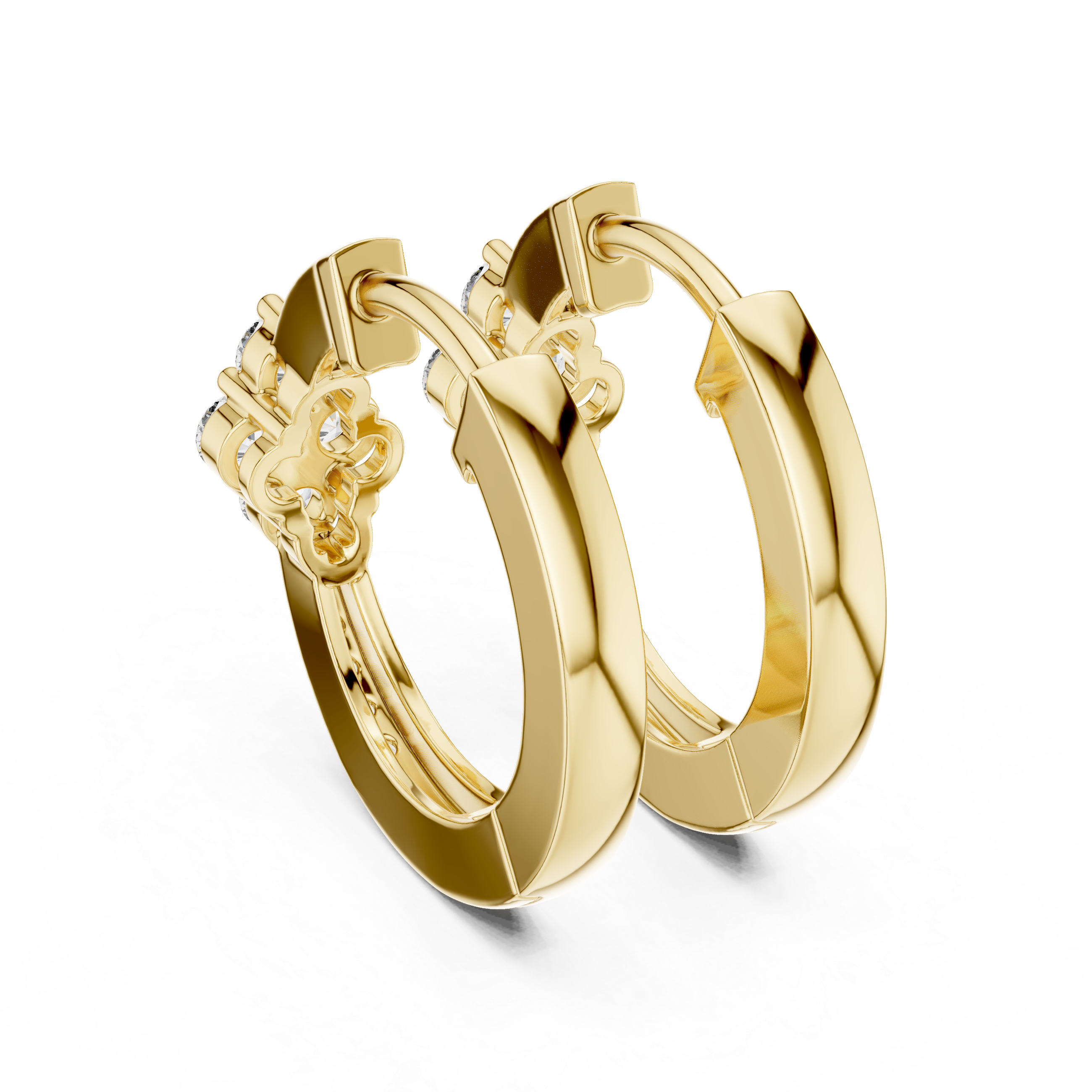 Round Cut Diamond Floral Cluster Huggie Earrings with Pavé Accents