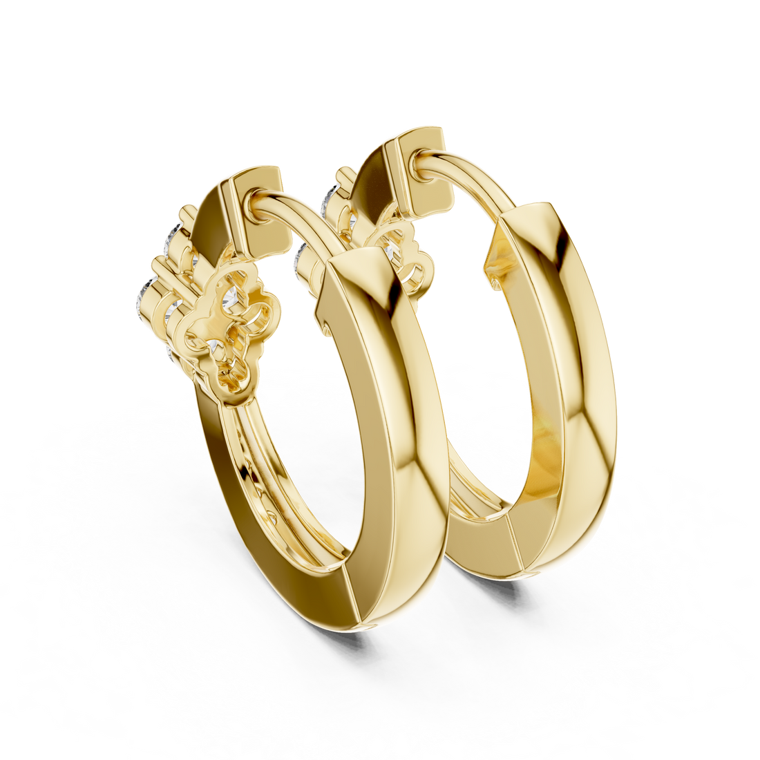 Round Cut Diamond Floral Cluster Huggie Earrings with Pavé Accents