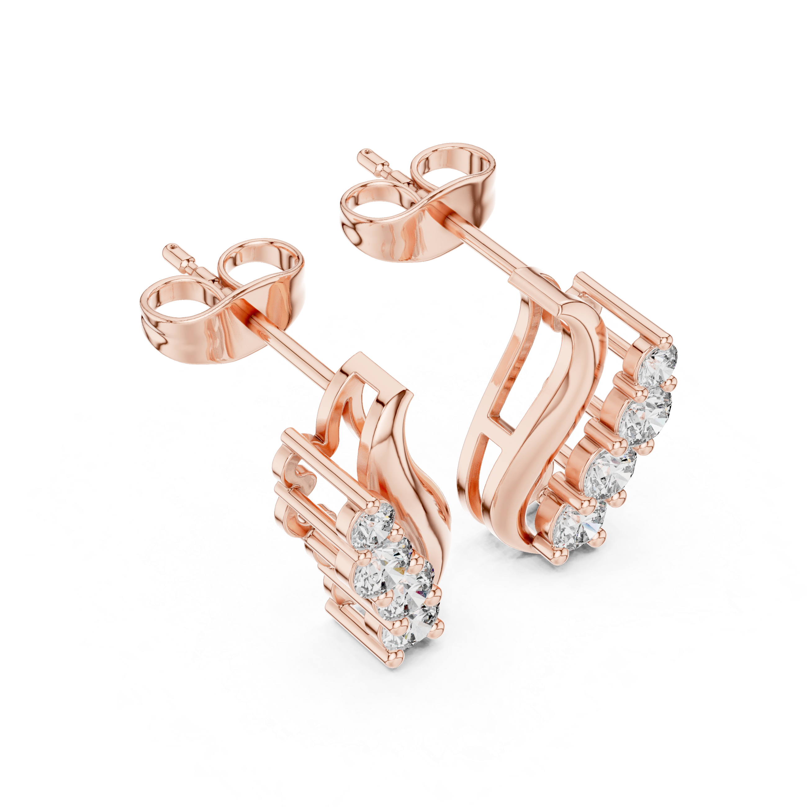 Round Cut Diamond Curved Ear Climber Drop Earrings