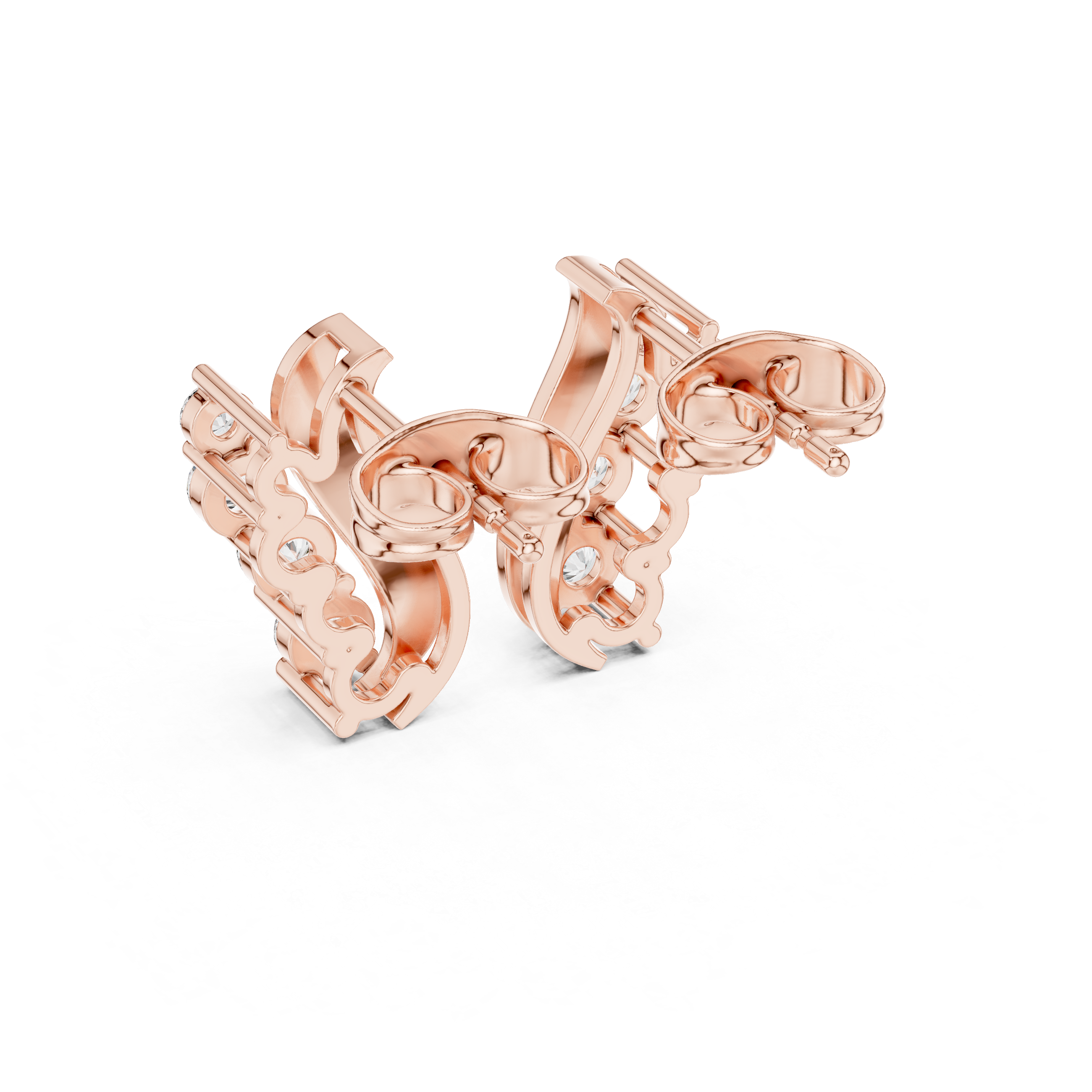 Round Cut Diamond Curved Ear Climber Drop Earrings