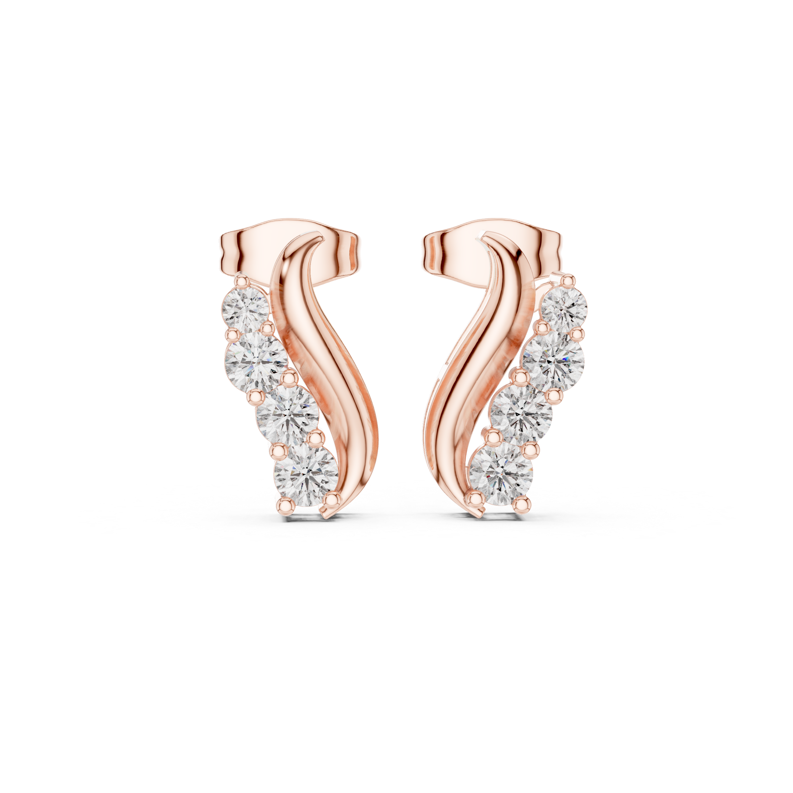 Round Cut Diamond Curved Ear Climber Drop Earrings