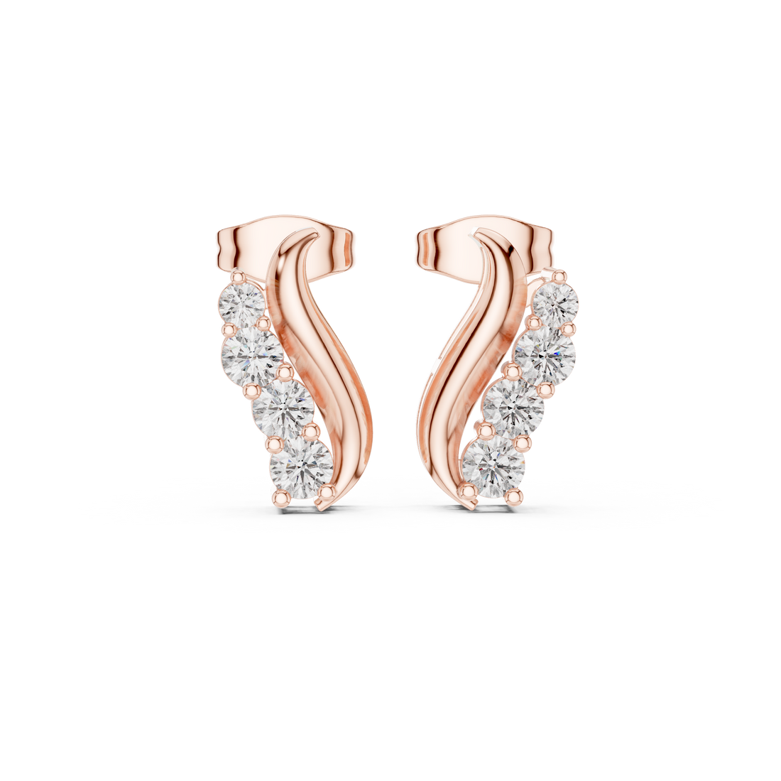 Round Cut Diamond Curved Ear Climber Drop Earrings