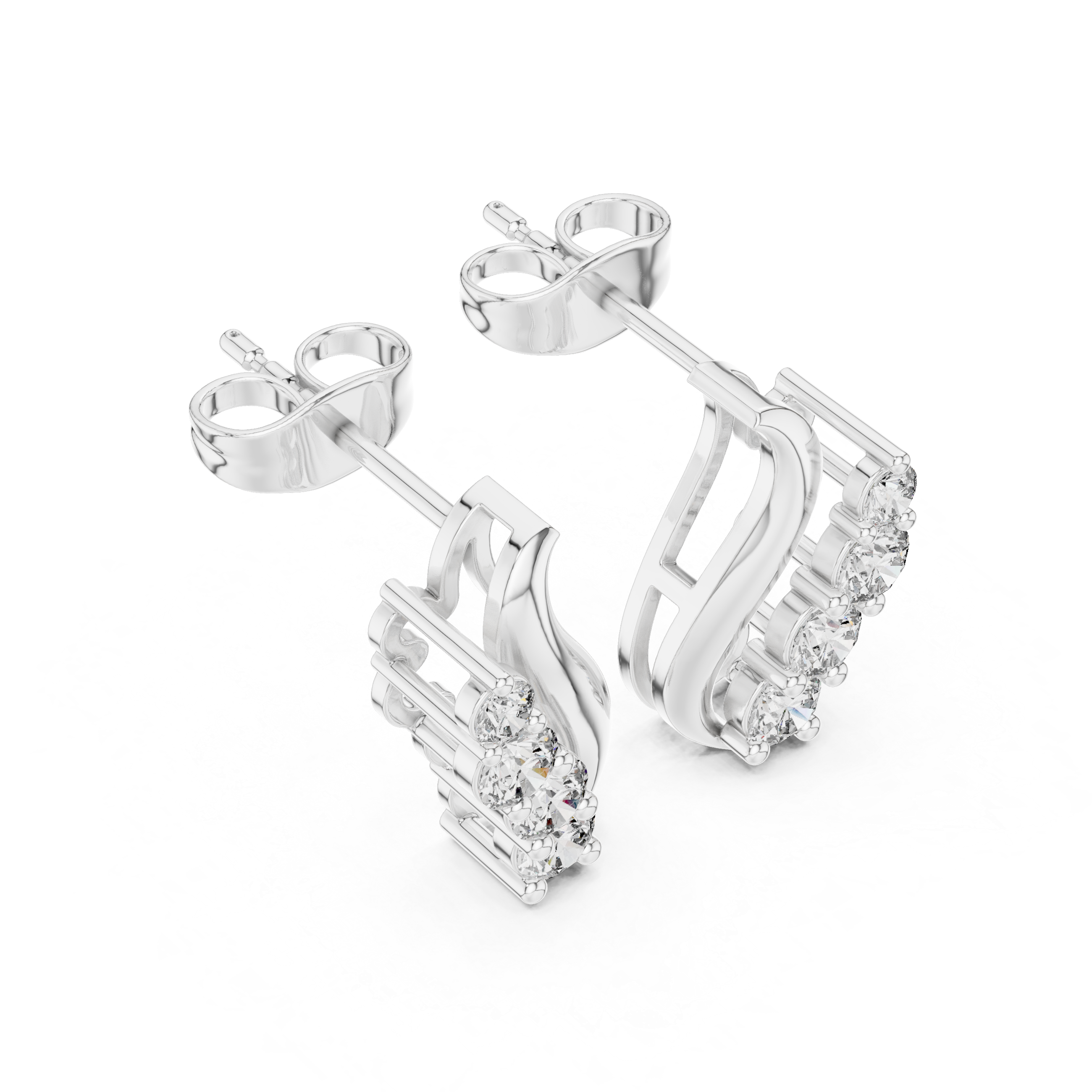 Round Cut Diamond Curved Ear Climber Drop Earrings