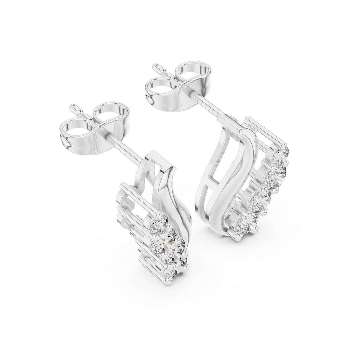 Round Cut Diamond Curved Ear Climber Drop Earrings
