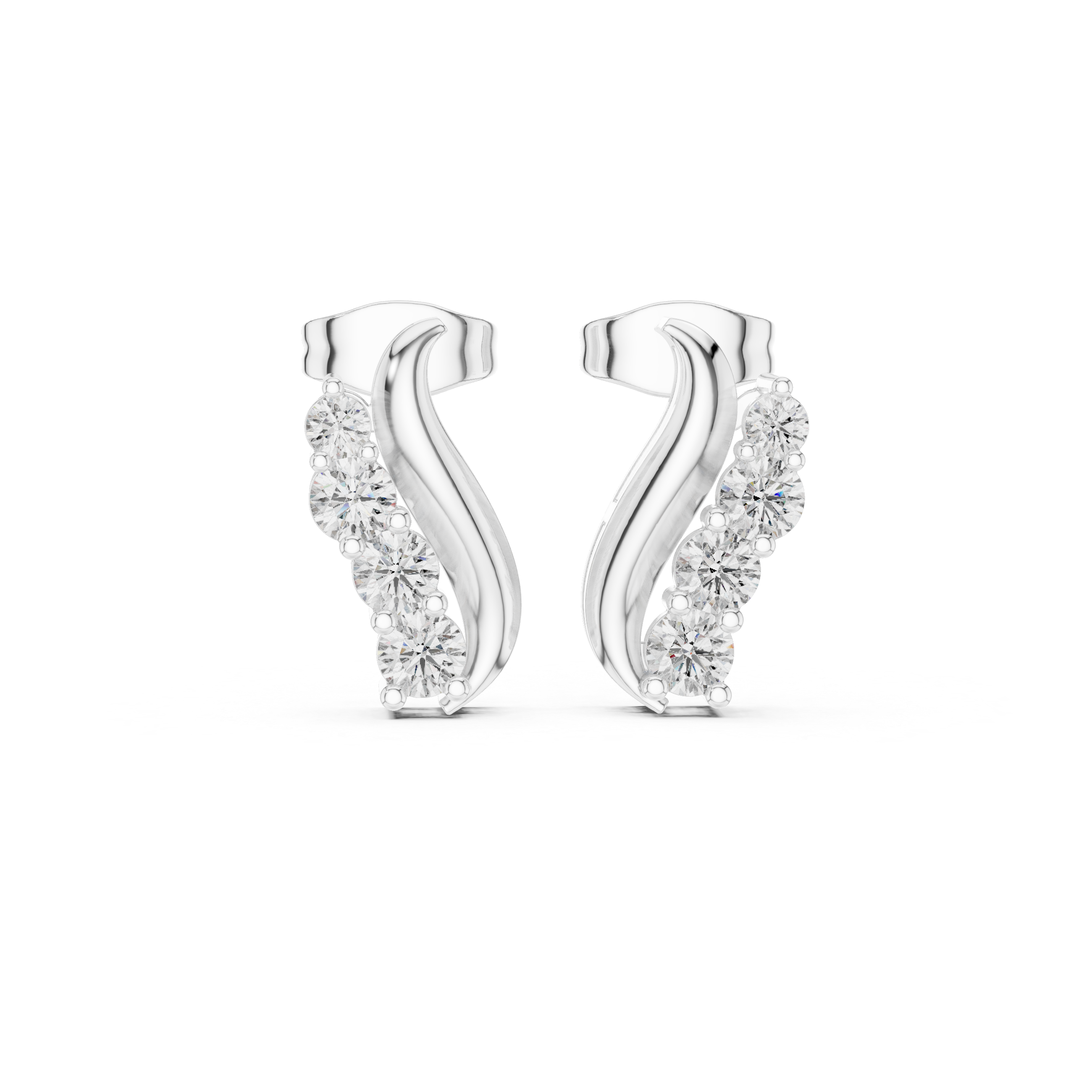 Round Cut Diamond Curved Ear Climber Drop Earrings