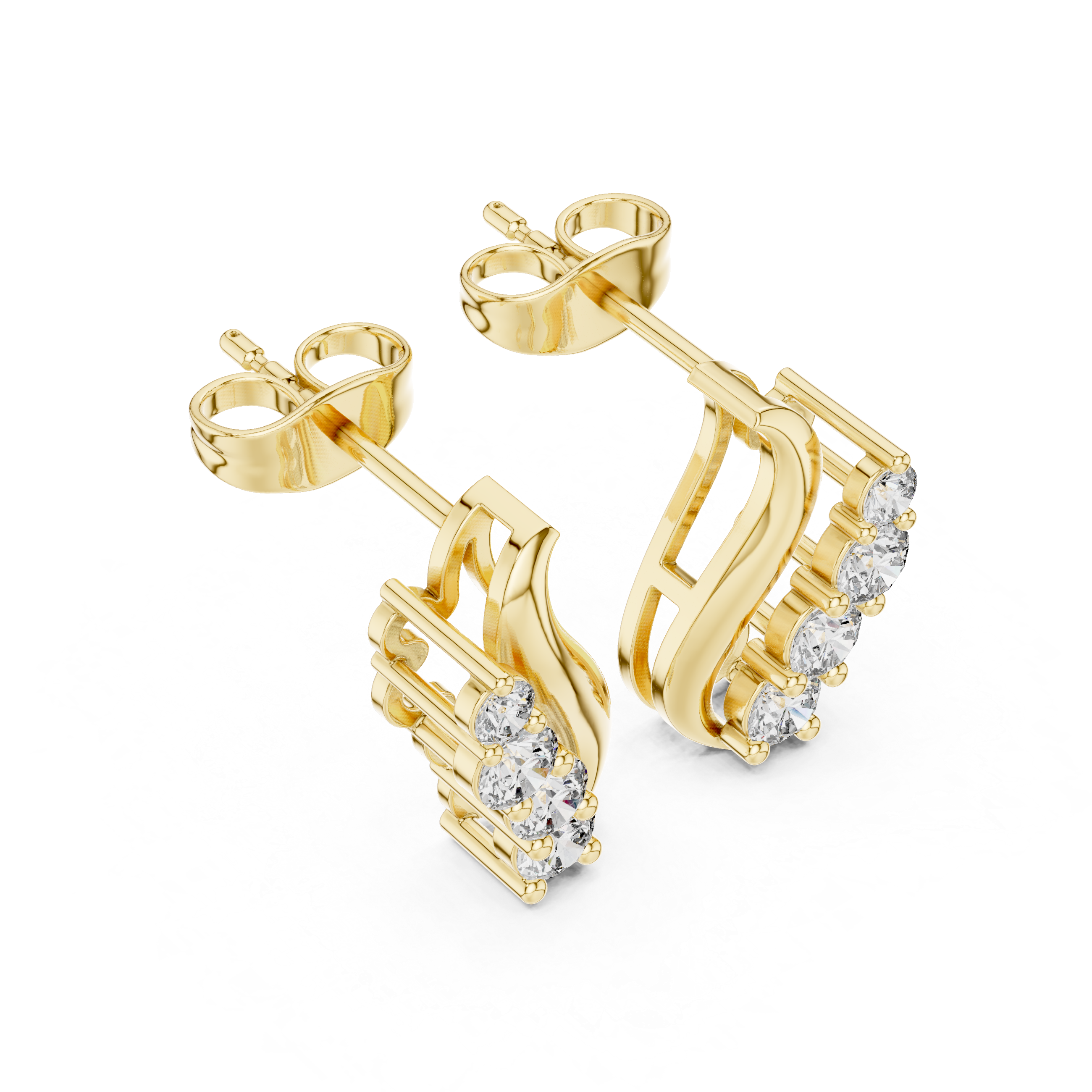 Round Cut Diamond Curved Ear Climber Drop Earrings