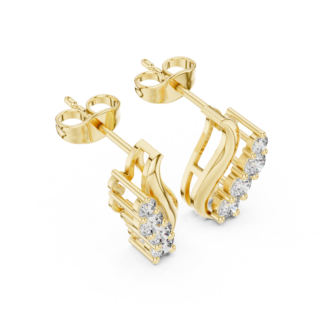Round Cut Diamond Curved Ear Climber Drop Earrings