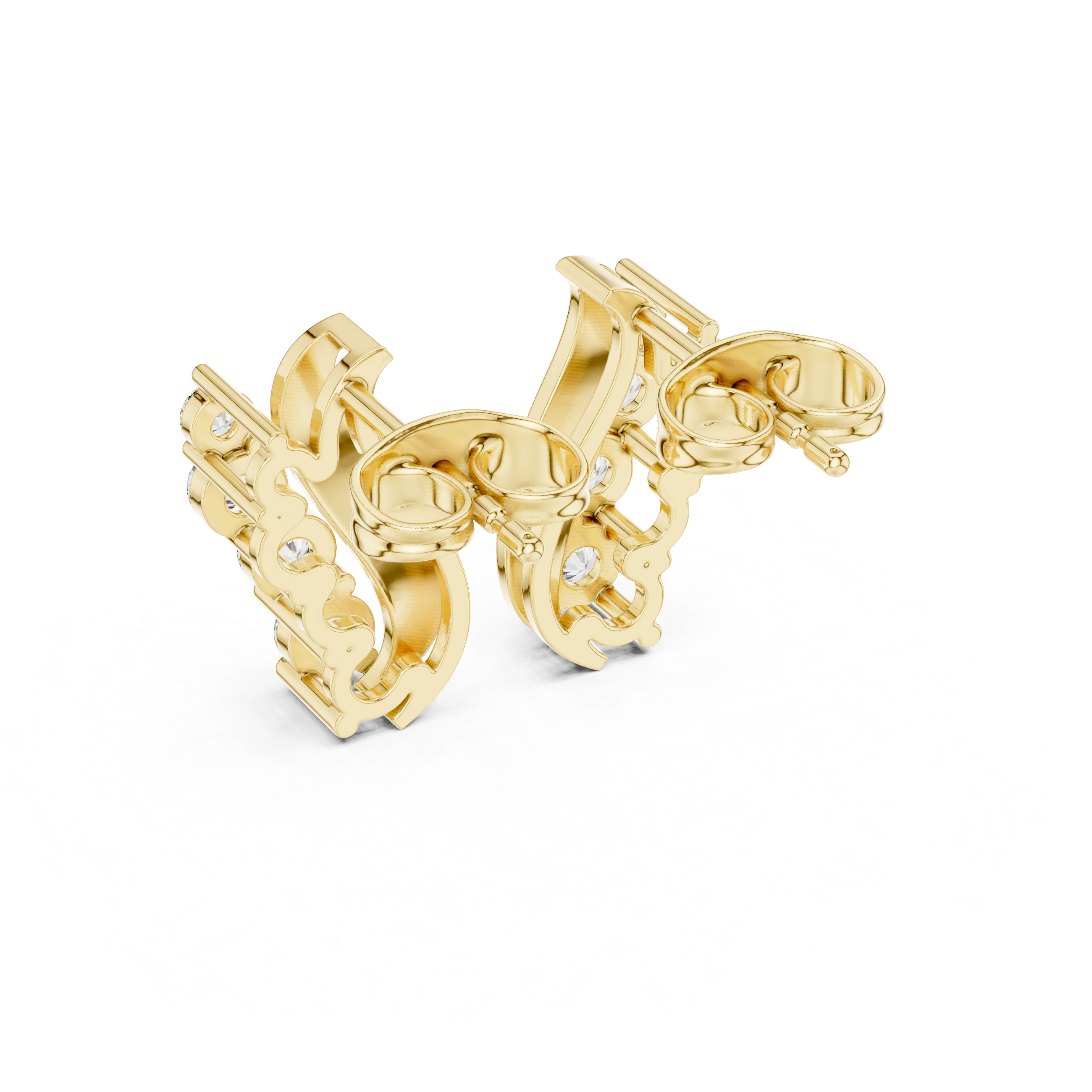 Round Cut Diamond Curved Ear Climber Drop Earrings