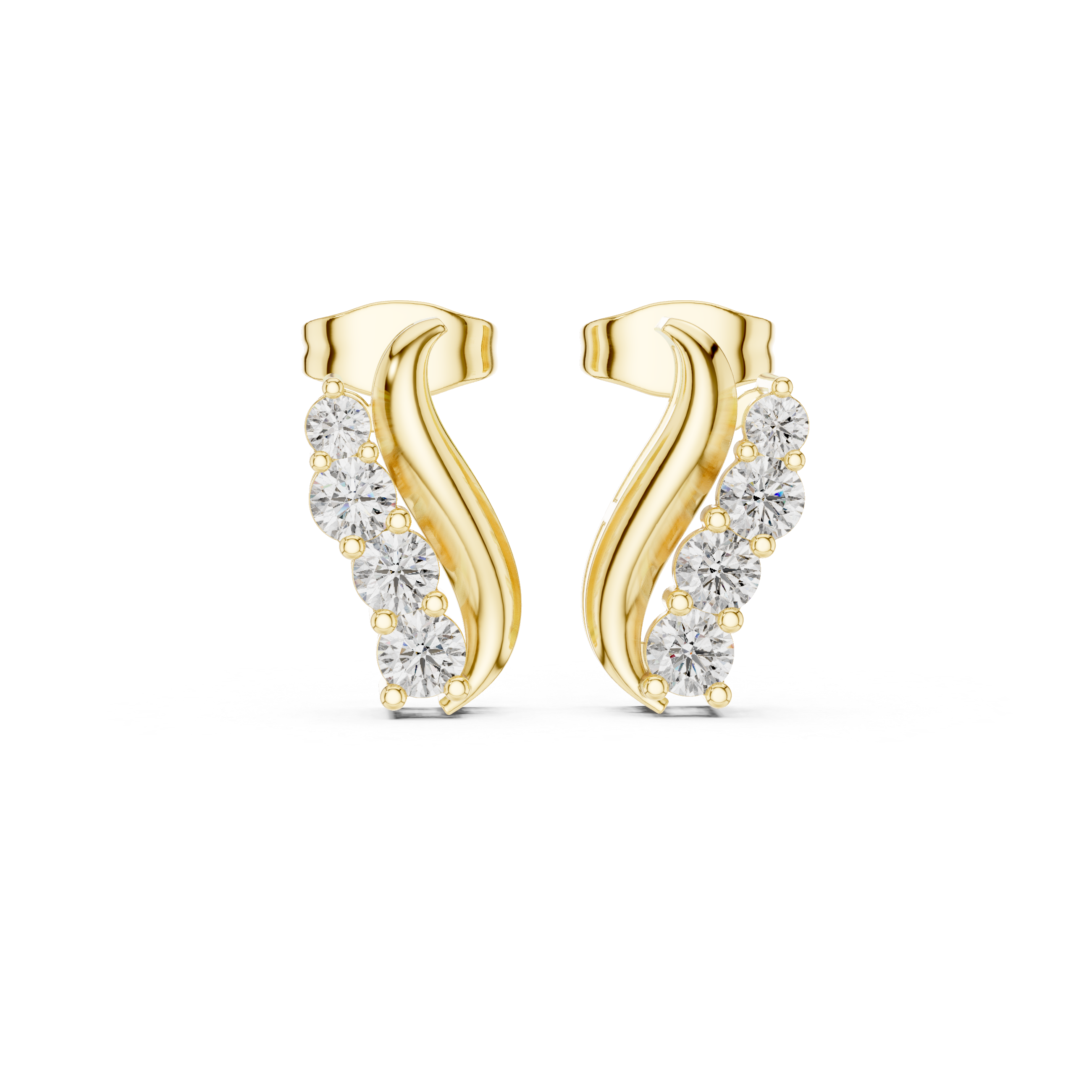 Round Cut Diamond Curved Ear Climber Drop Earrings