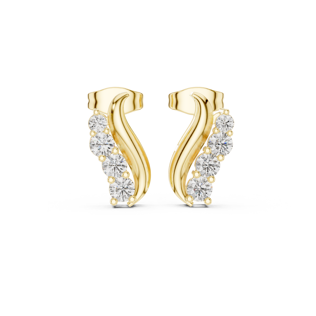 Round Cut Diamond Curved Ear Climber Drop Earrings