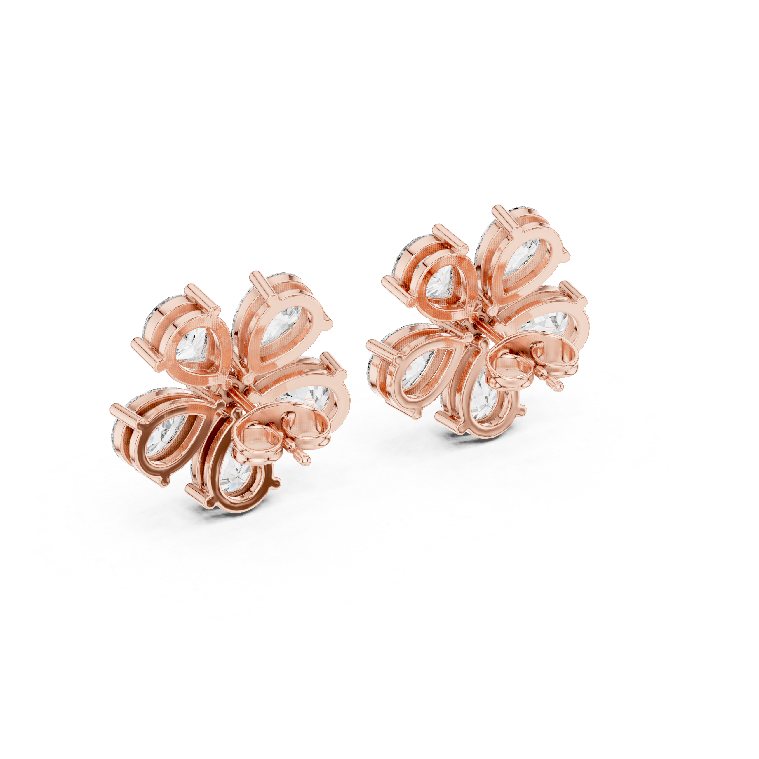 Elegant pear and round diamond floral stud earrings design