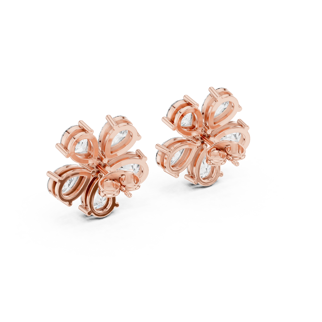 Elegant pear and round diamond floral stud earrings design