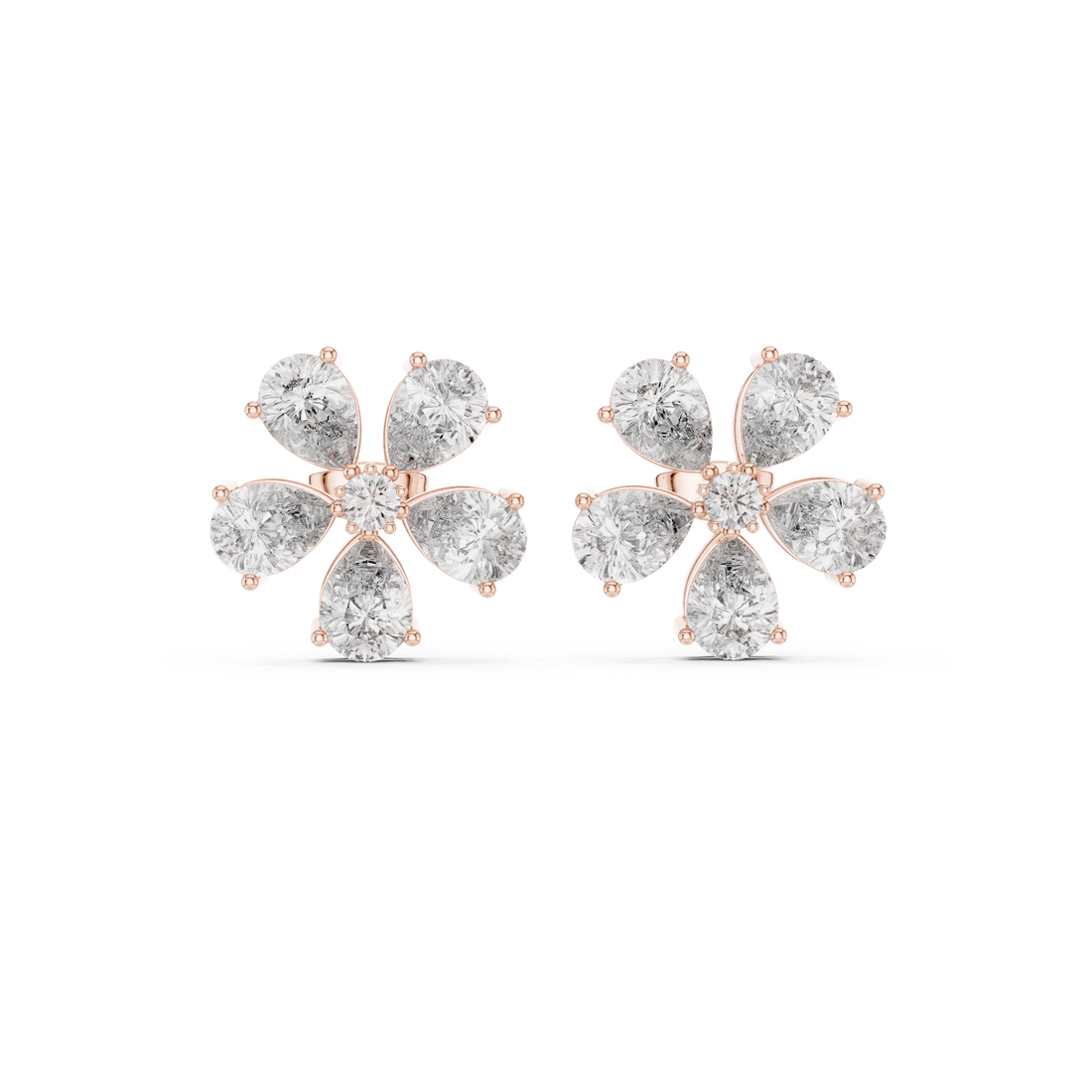 Pear and round diamond floral cluster stud earrings