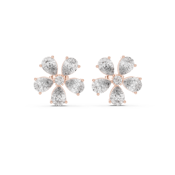 Pear and round diamond floral cluster stud earrings