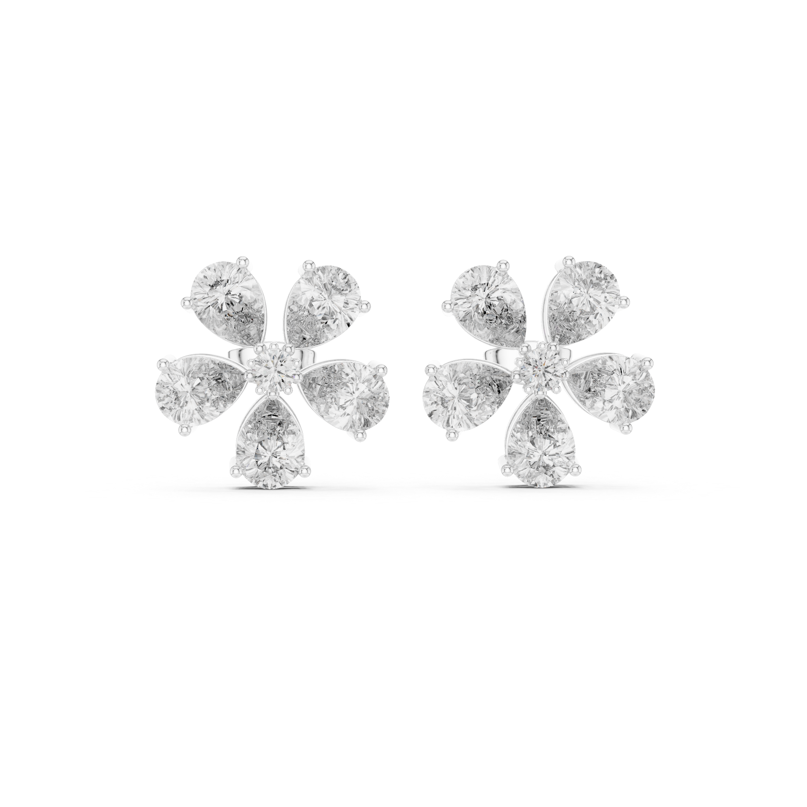 Fine jewelry pear and round diamond floral cluster stud earrings