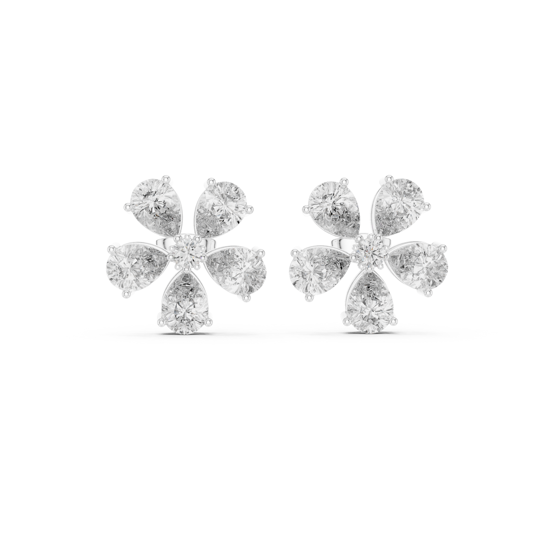 Fine jewelry pear and round diamond floral cluster stud earrings