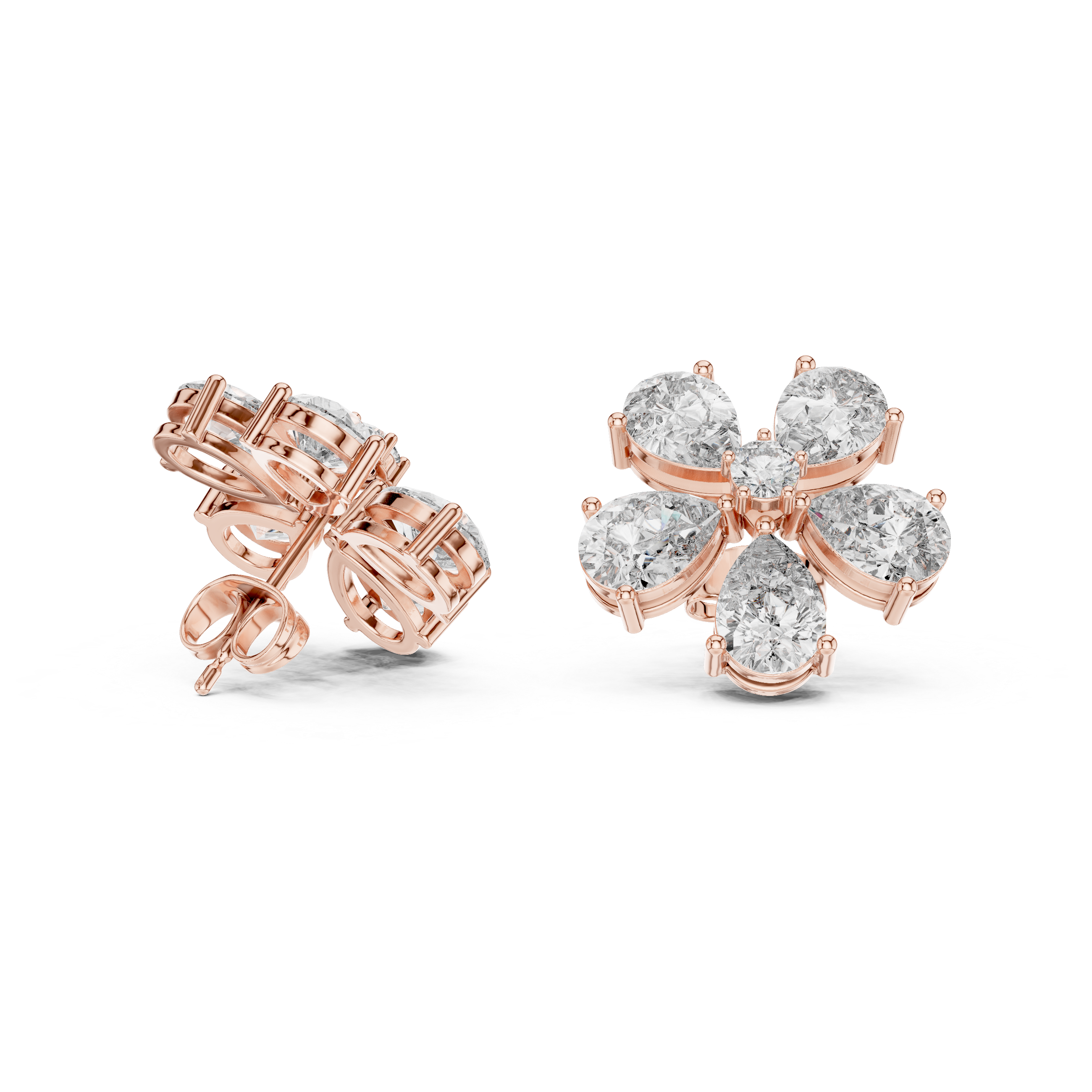 Timeless pear and round diamond floral stud earrings elegant look