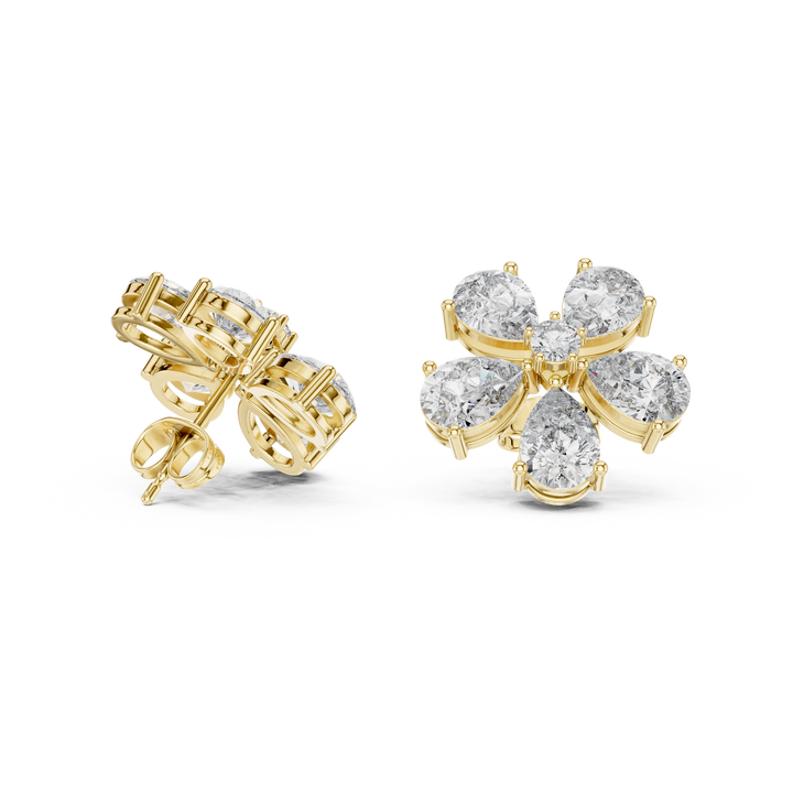 Premium pear and round diamond floral cluster stud earrings modern design