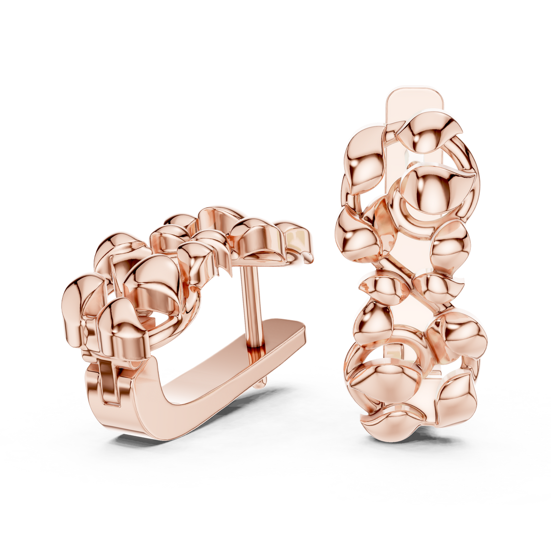 Sculpted Organic Link Polished Cluster Stud Earrings