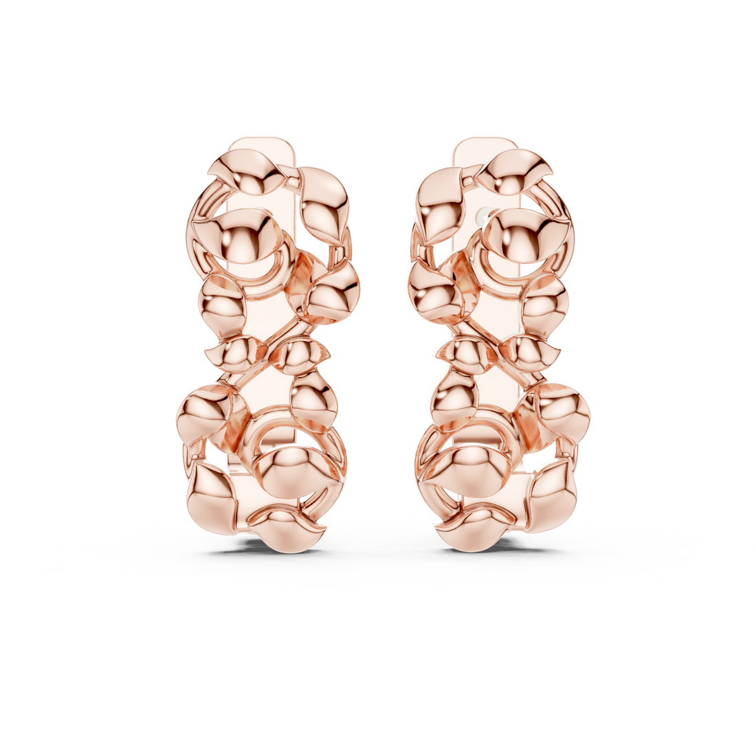 Sculpted Organic Link Polished Cluster Stud Earrings