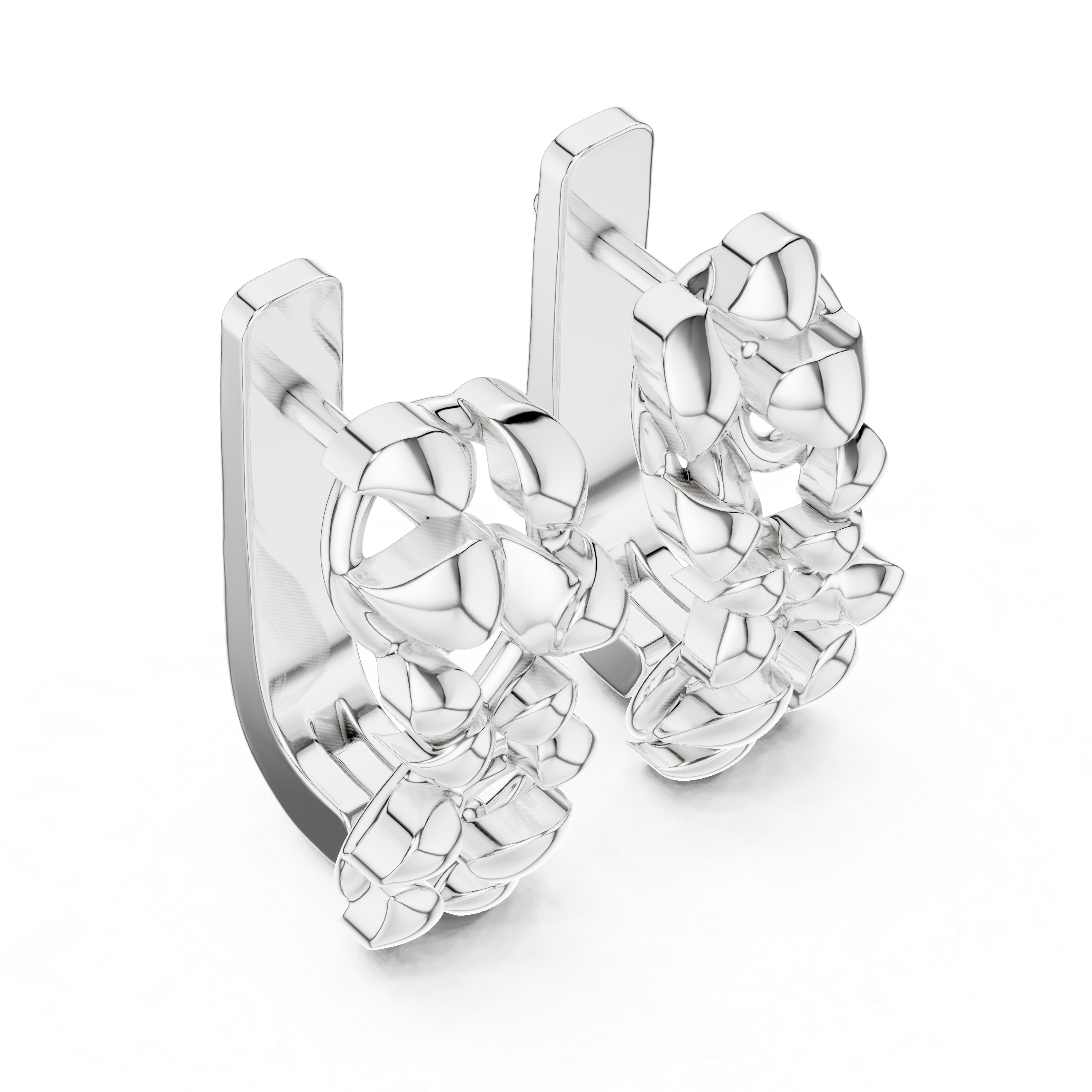 Sculpted Organic Link Polished Cluster Stud Earrings