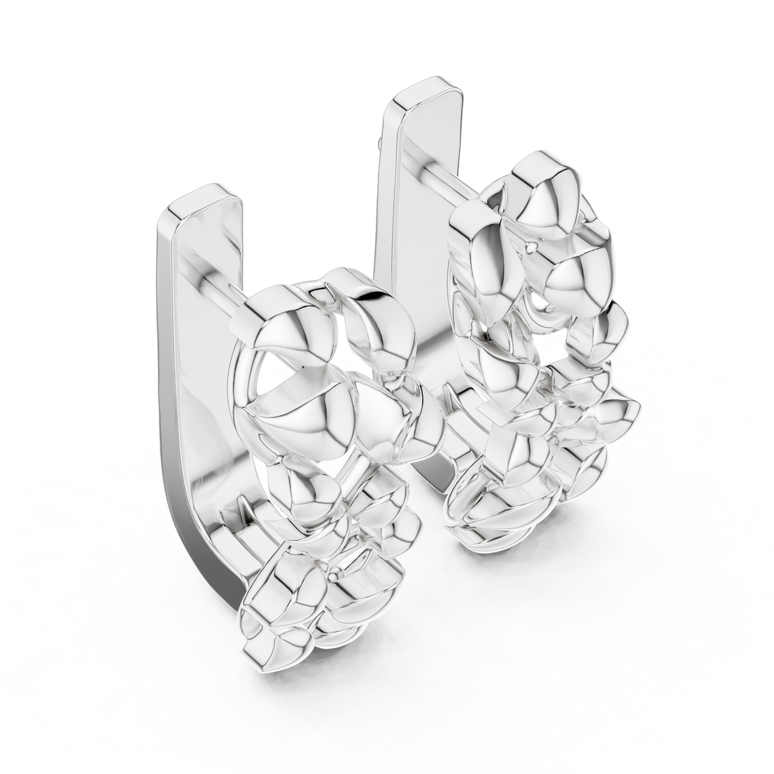 Sculpted Organic Link Polished Cluster Stud Earrings