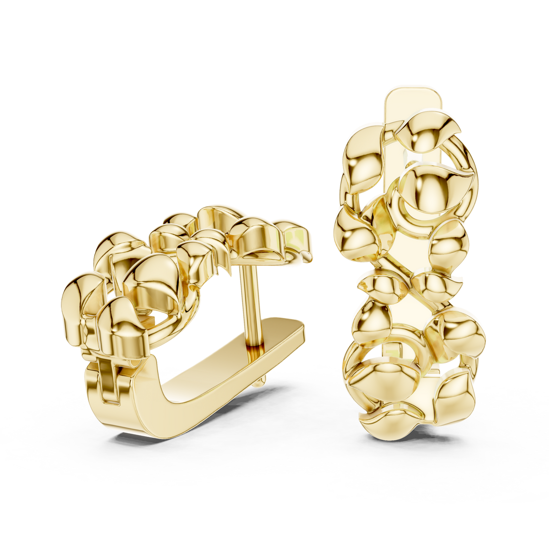 Sculpted Organic Link Polished Cluster Stud Earrings
