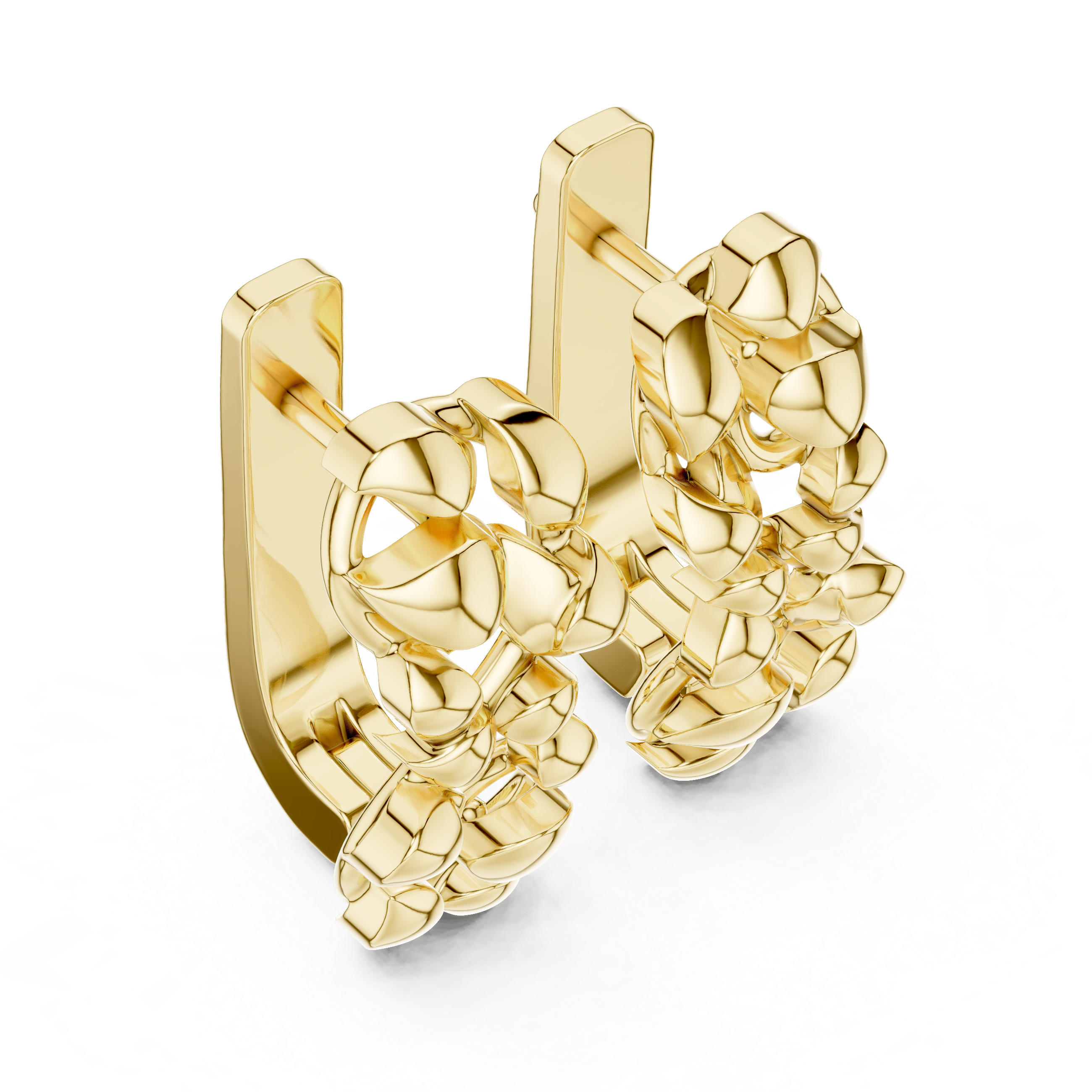 Sculpted Organic Link Polished Cluster Stud Earrings