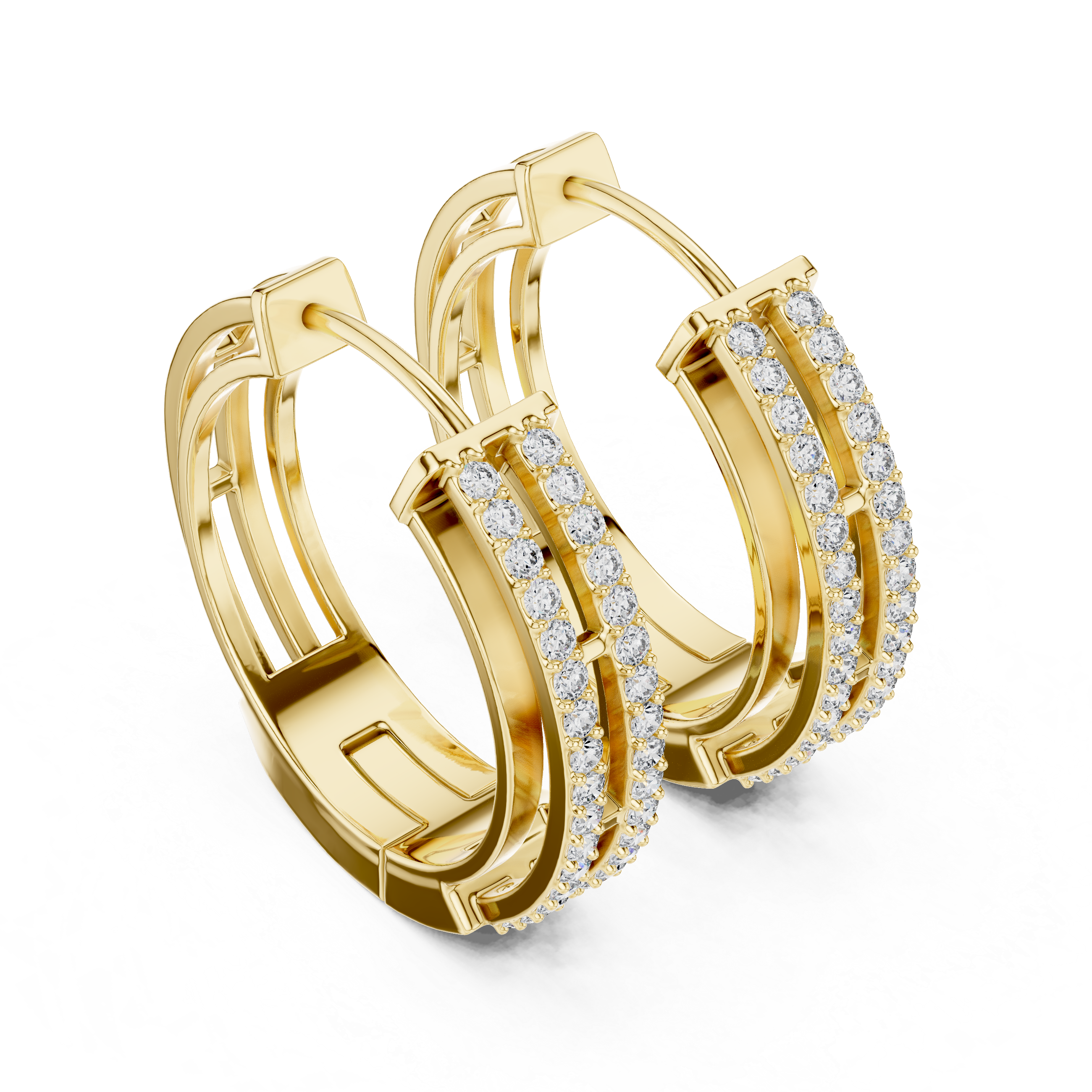 Round Brilliant Diamond Double Row Pavé Huggie Hoop Earrings