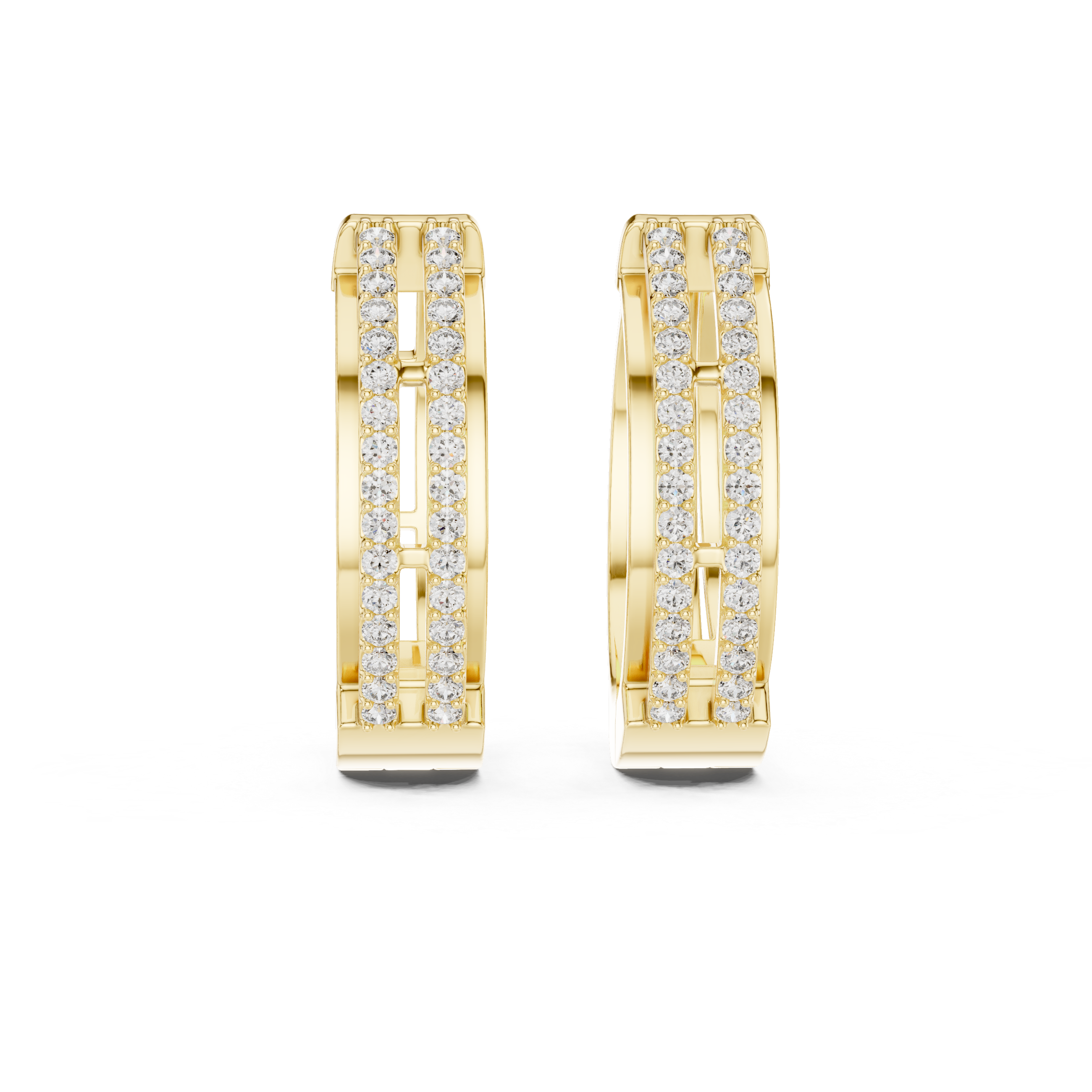 Round Brilliant Diamond Double Row Pavé Huggie Hoop Earrings