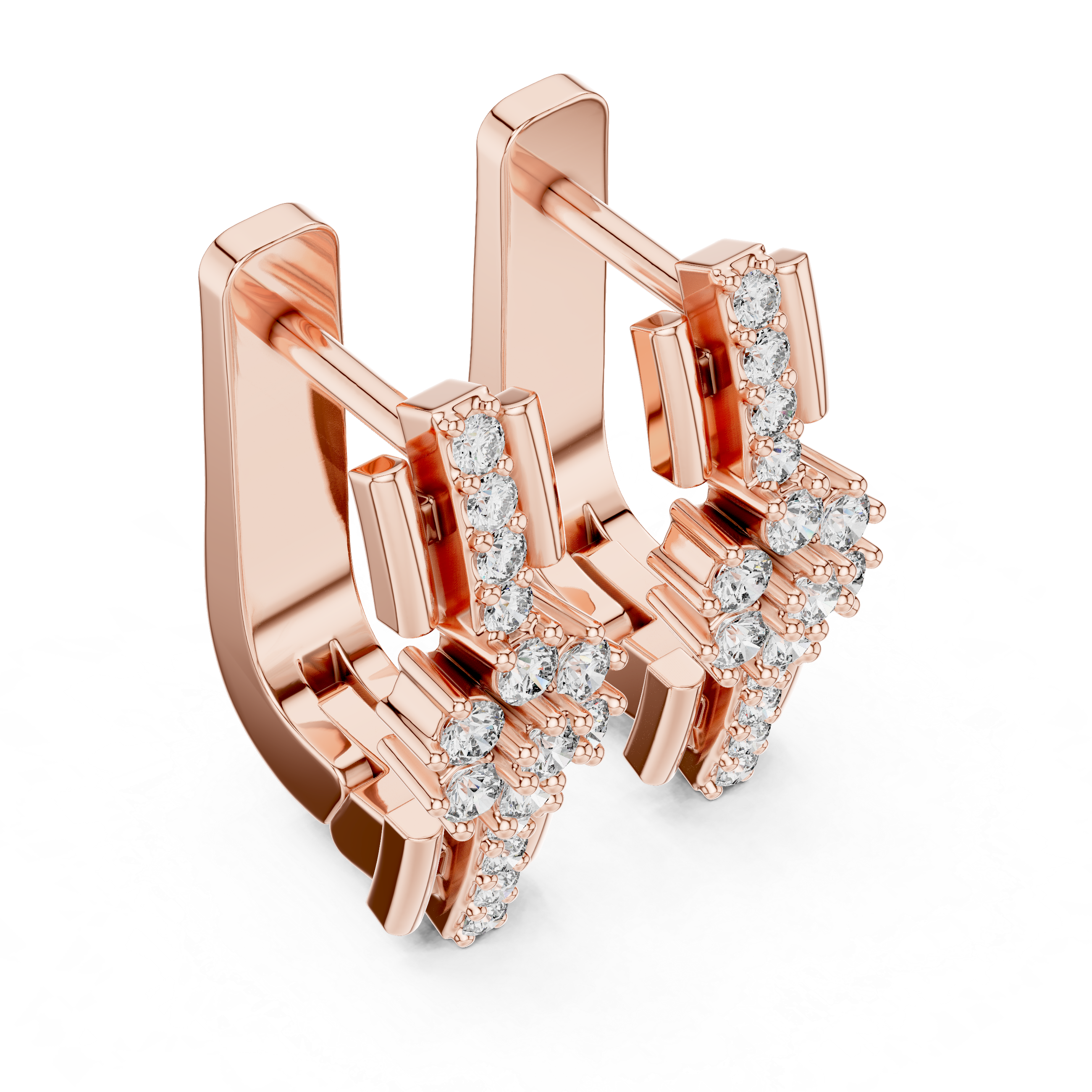 Round Brilliant Diamond Floral Cluster Bar Huggie Hoop Earrings