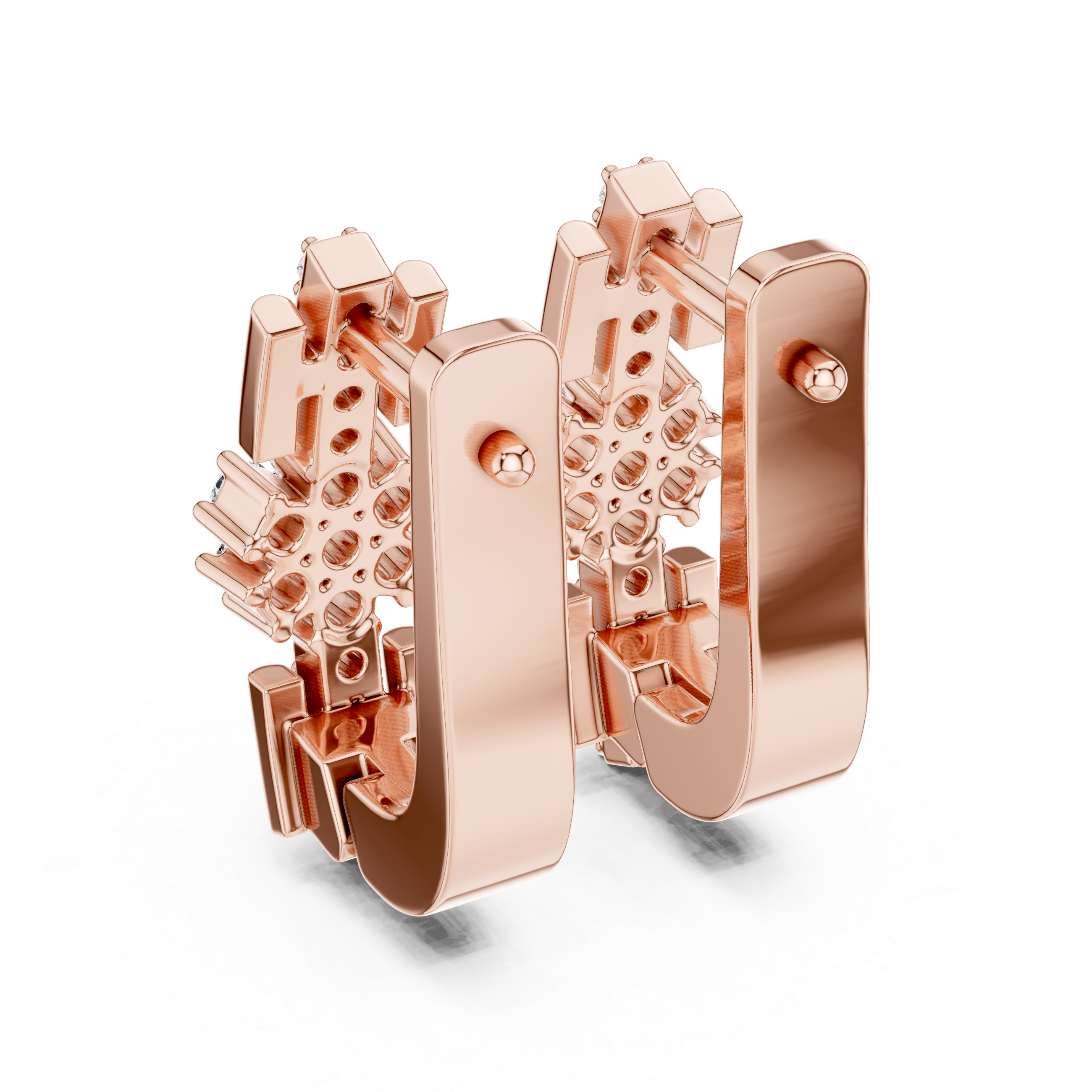 Round Brilliant Diamond Floral Cluster Bar Huggie Hoop Earrings