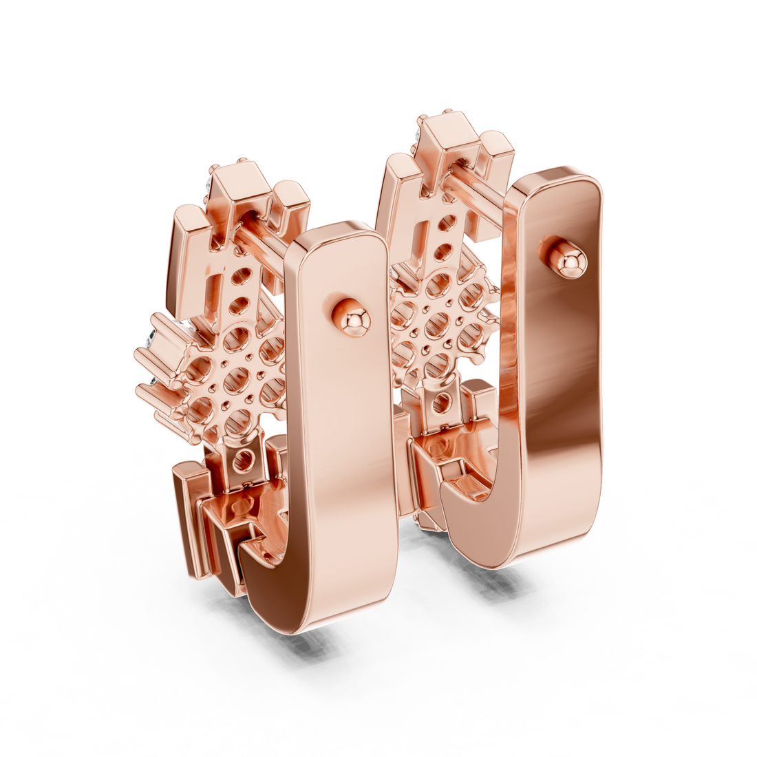 Round Brilliant Diamond Floral Cluster Bar Huggie Hoop Earrings