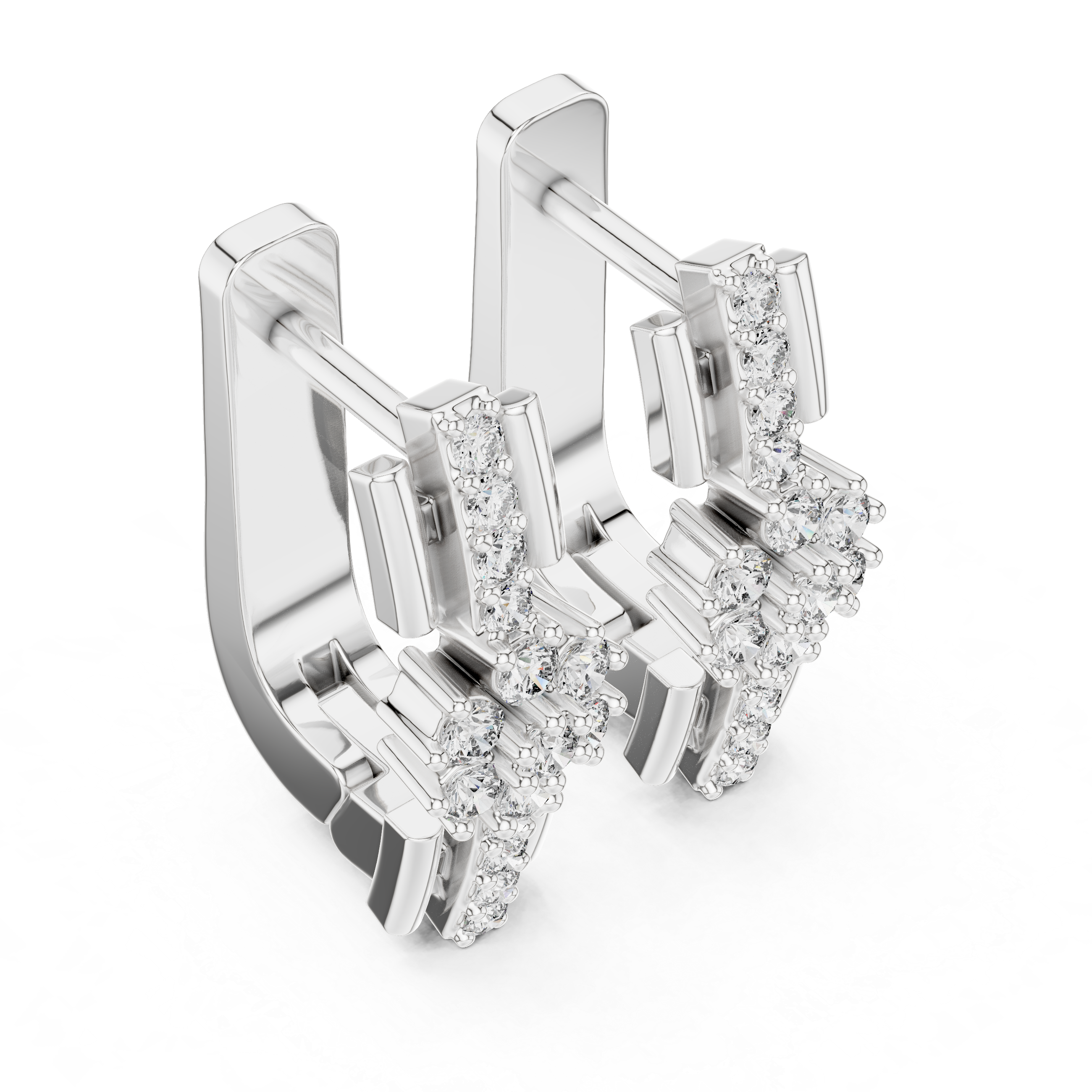 Round Brilliant Diamond Floral Cluster Bar Huggie Hoop Earrings