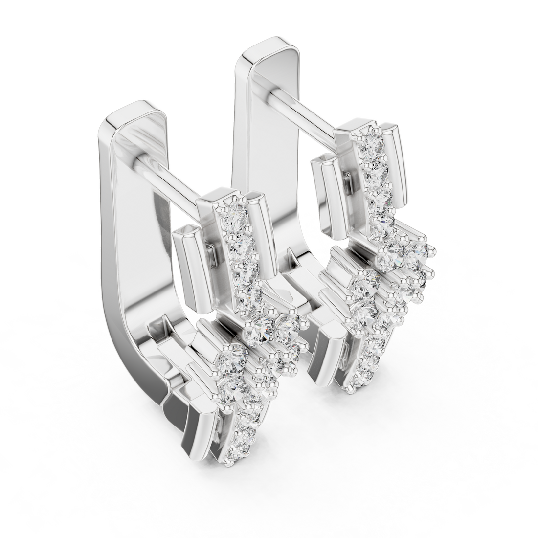 Round Brilliant Diamond Floral Cluster Bar Huggie Hoop Earrings